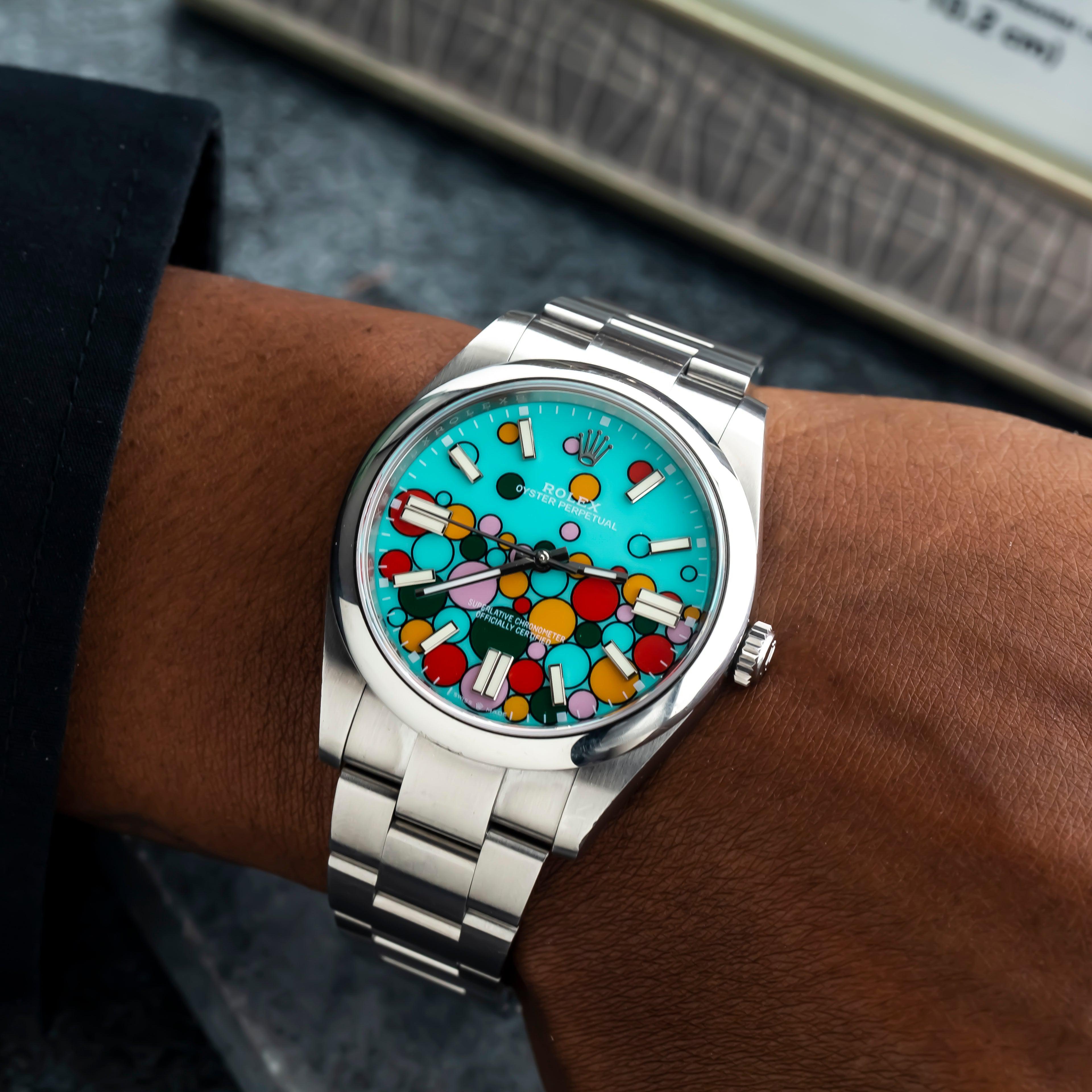 Rolex Oyster Perpetual 41MM 124300 Turquoise Celebration Dial Smooth Bezel Stainless Steel Oyster Bracelet
