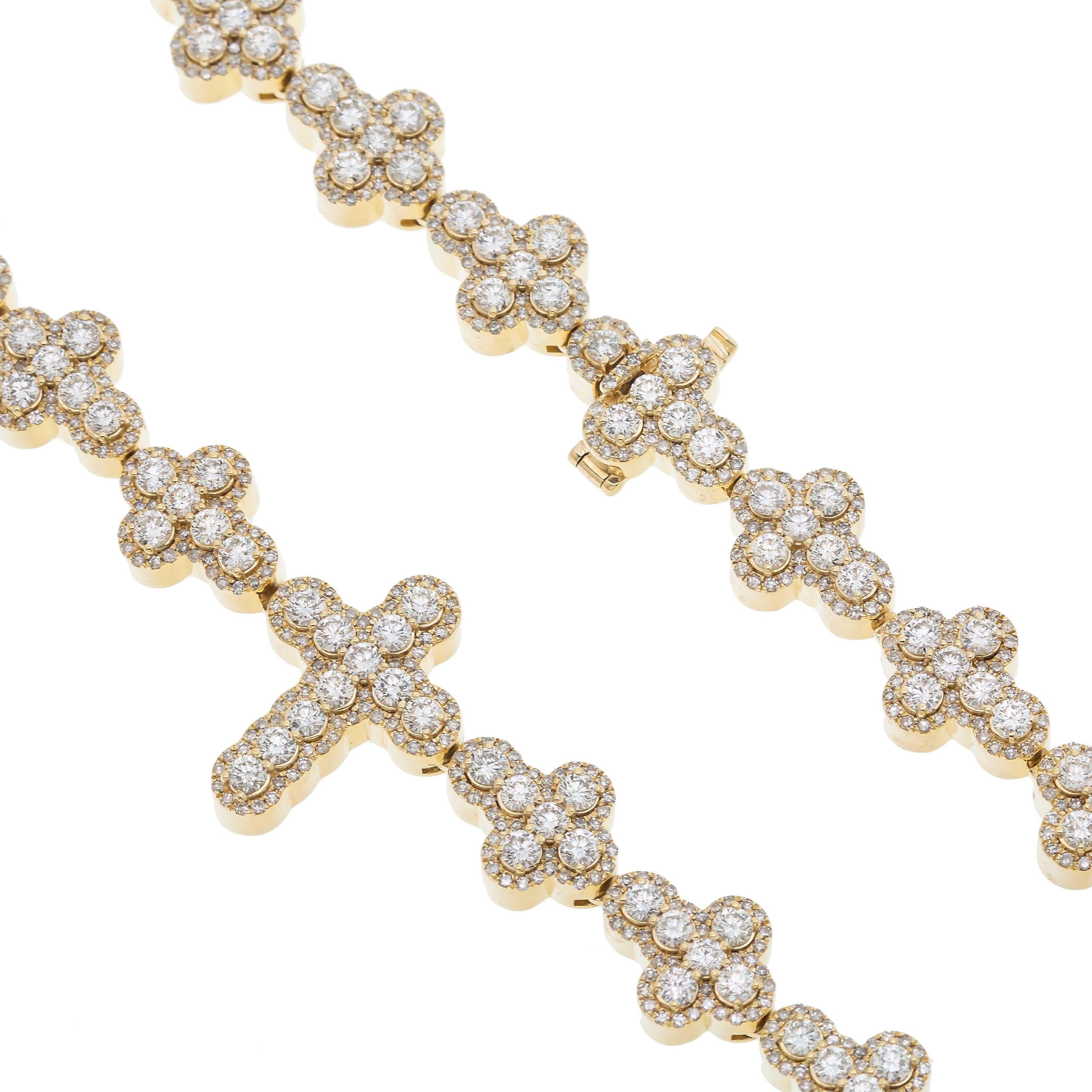 10K GOLD 11.7MM ROUND DIAMOND CROSS CHAIN 27.76 CT