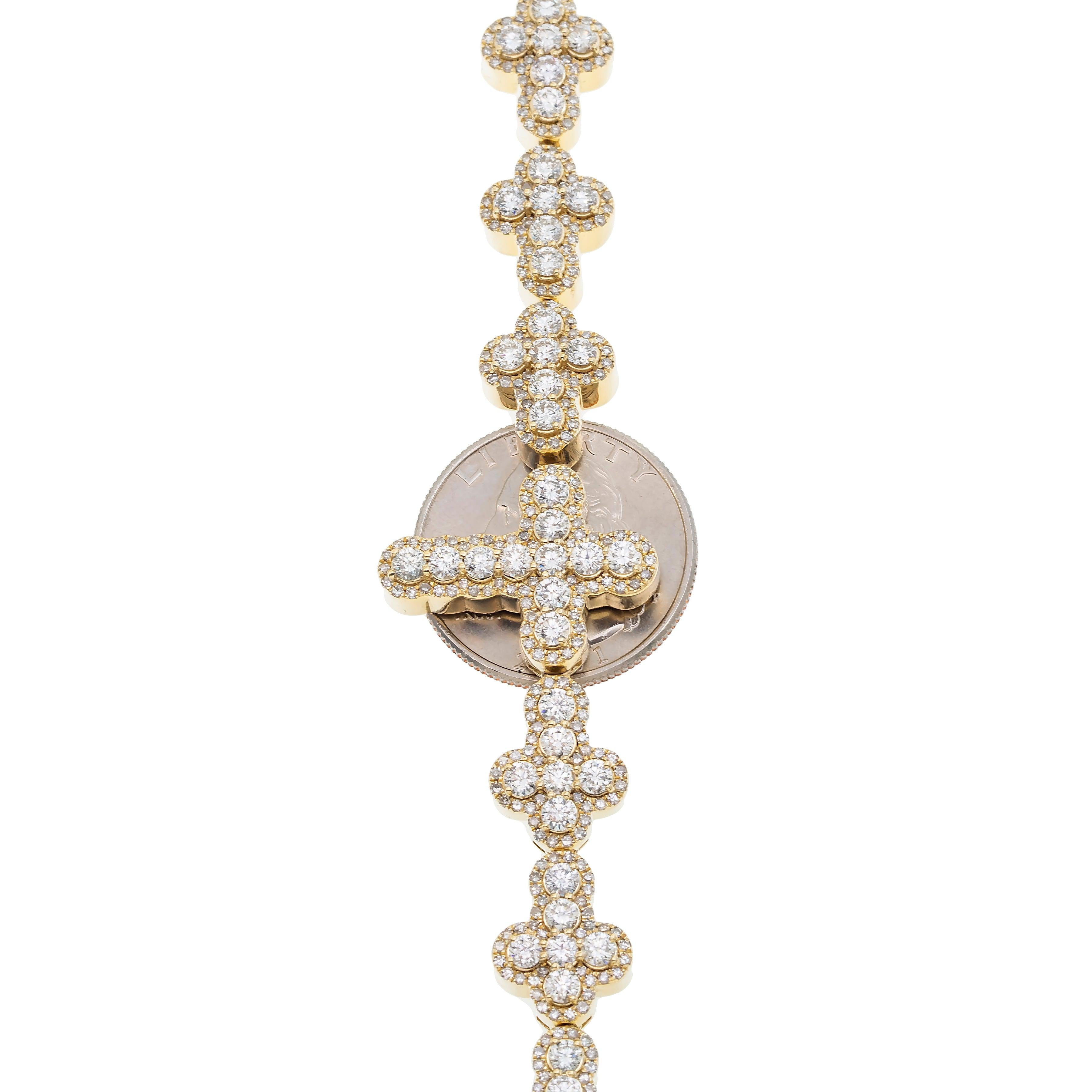 10K GOLD 11.7MM ROUND DIAMOND CROSS CHAIN 27.76 CT