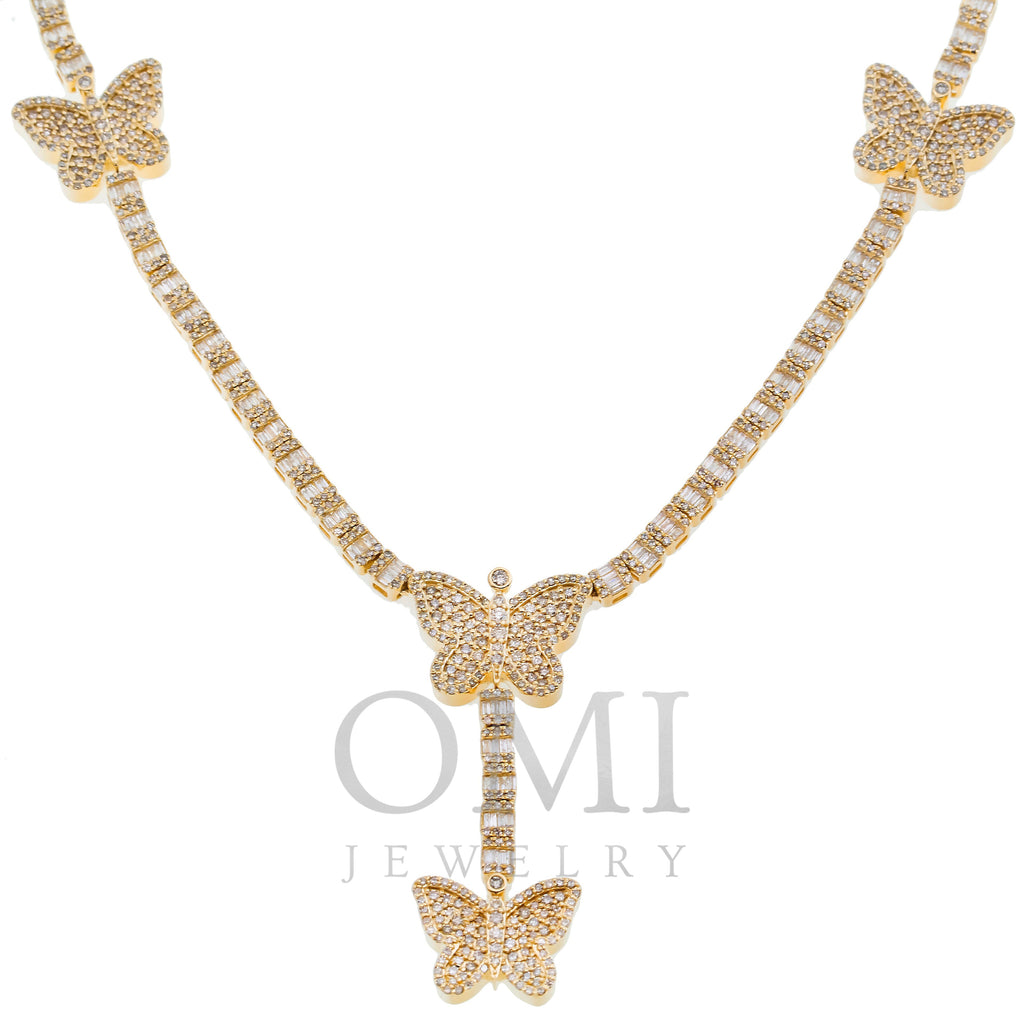 10K GOLD 3.87MM BAGUETTE DIAMOND BUTTERFLY LARIAT CHAIN 8.95 CT