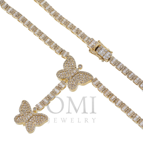 10K GOLD 3.87MM BAGUETTE DIAMOND BUTTERFLY LARIAT CHAIN 8.95 CT