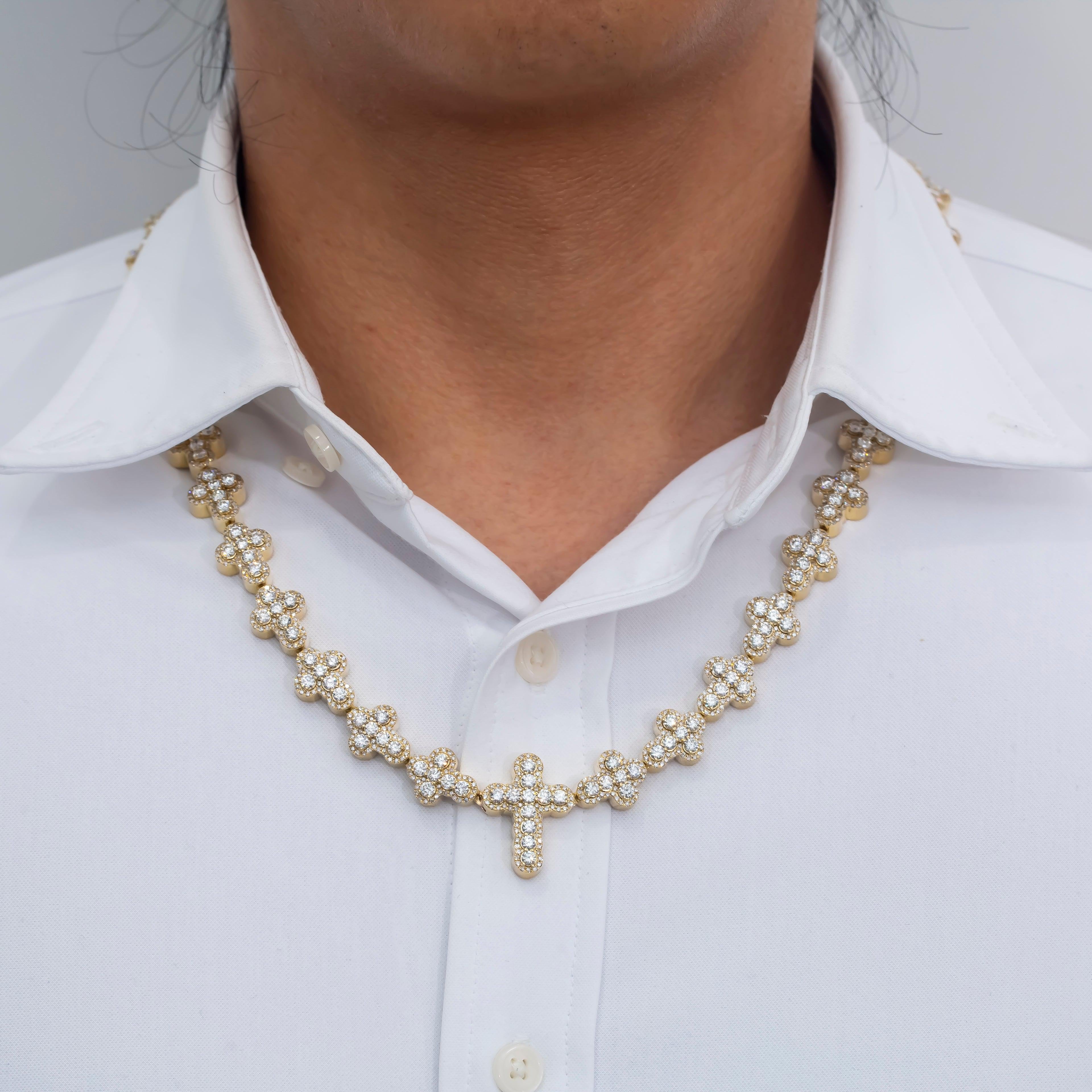 10K GOLD 11.7MM ROUND DIAMOND CROSS CHAIN 27.76 CT