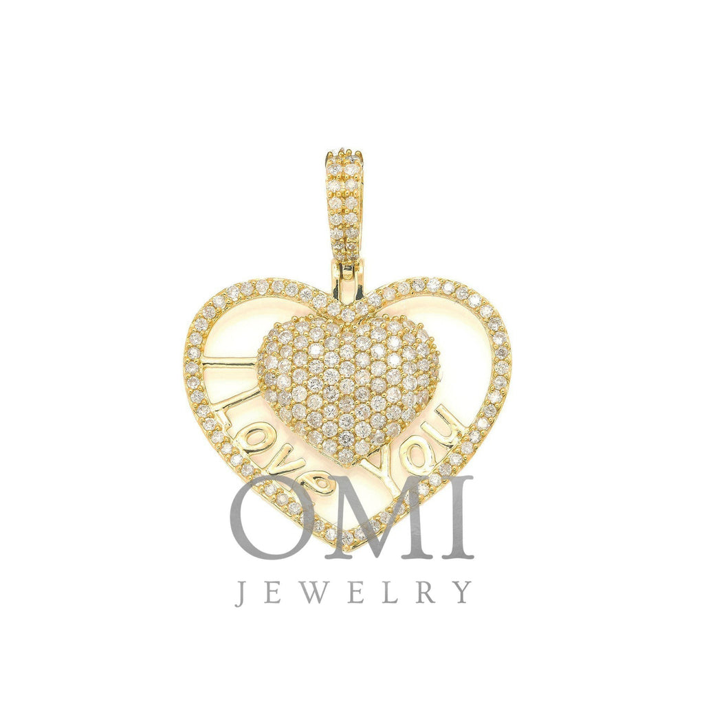 14K YELLOW GOLD DIAMOND HEART WITH I LOVE YOU PENDANT 1.41 CT