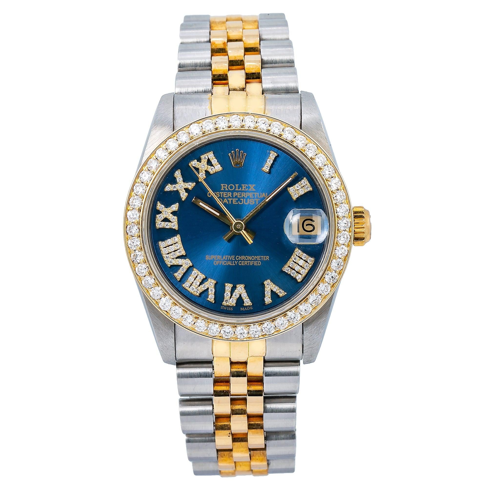 Rolex Datejust 31MM 6824 Blue Roman Dial Diamond Bezel Two Tone Jubilee Bracelet
