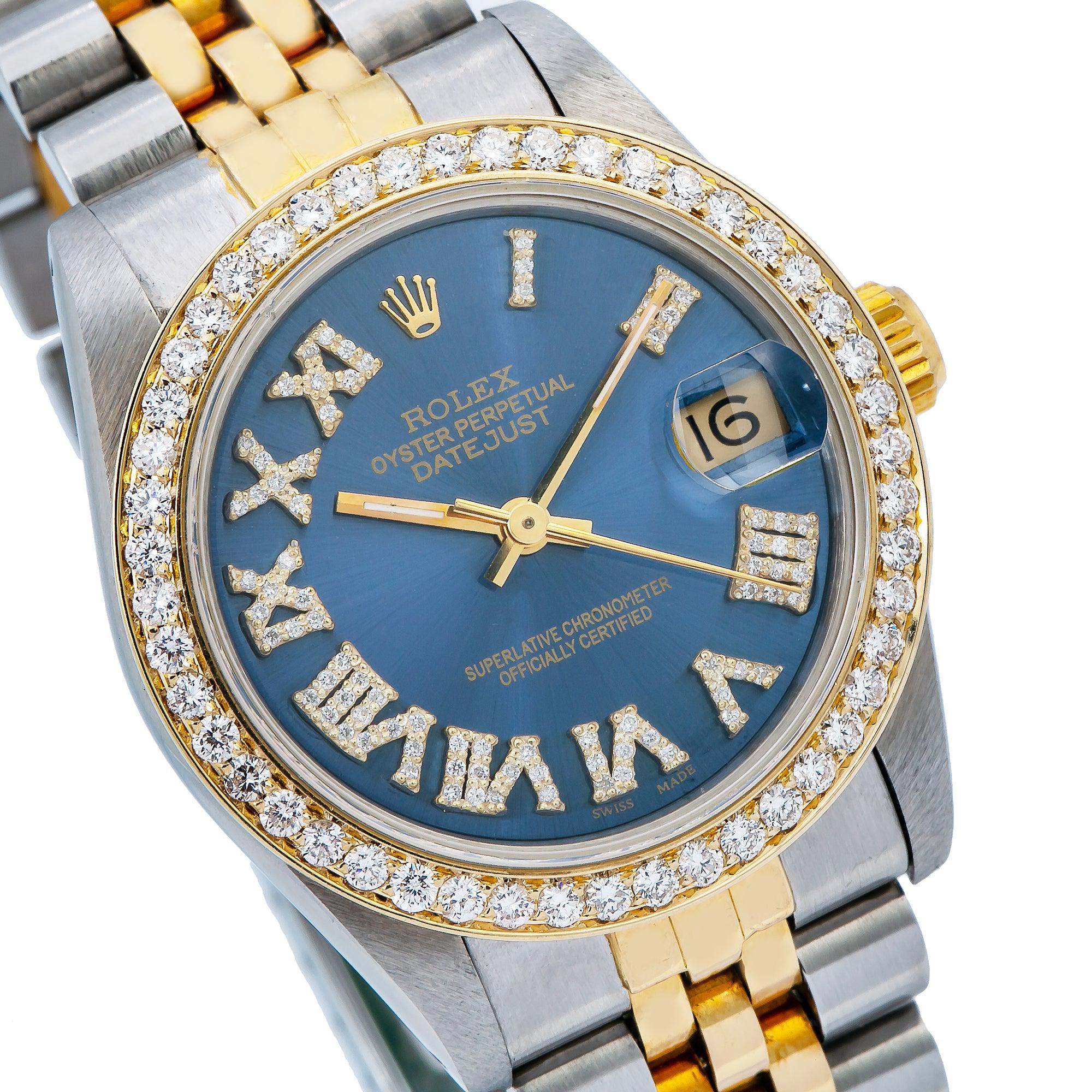 Rolex Datejust 31MM 6824 Blue Roman Diamond Dial Diamond Bezel Two Tone Yellow Gold Jubilee Bracelet