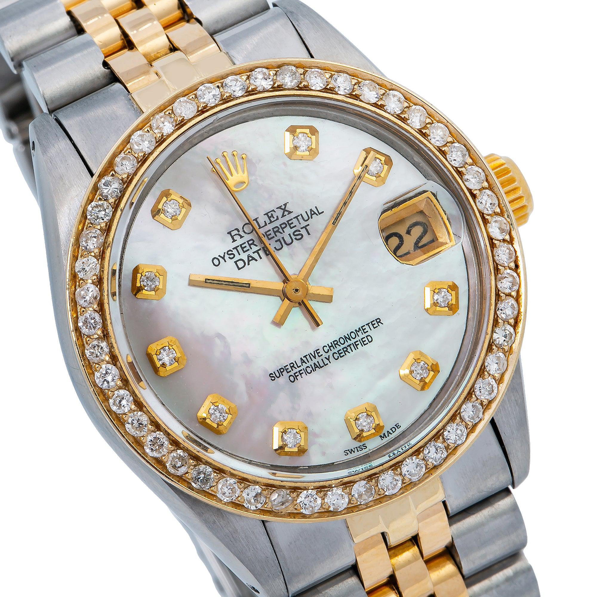 Rolex Datejust 31MM 6824 Pink Mother of Pearl Diamond Dial Diamond Bezel Two Tone Yellow Gold Jubilee Bracelet
