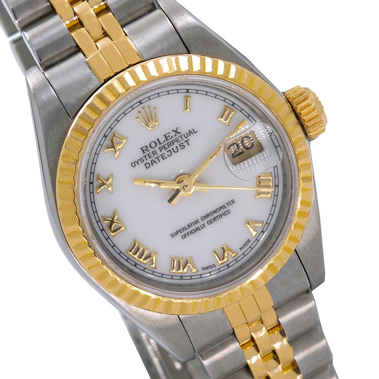 Rolex Datejust 26MM 6917 White Roman Dial Fluted Bezel Two Tone Yellow Gold Jubilee Bracelet