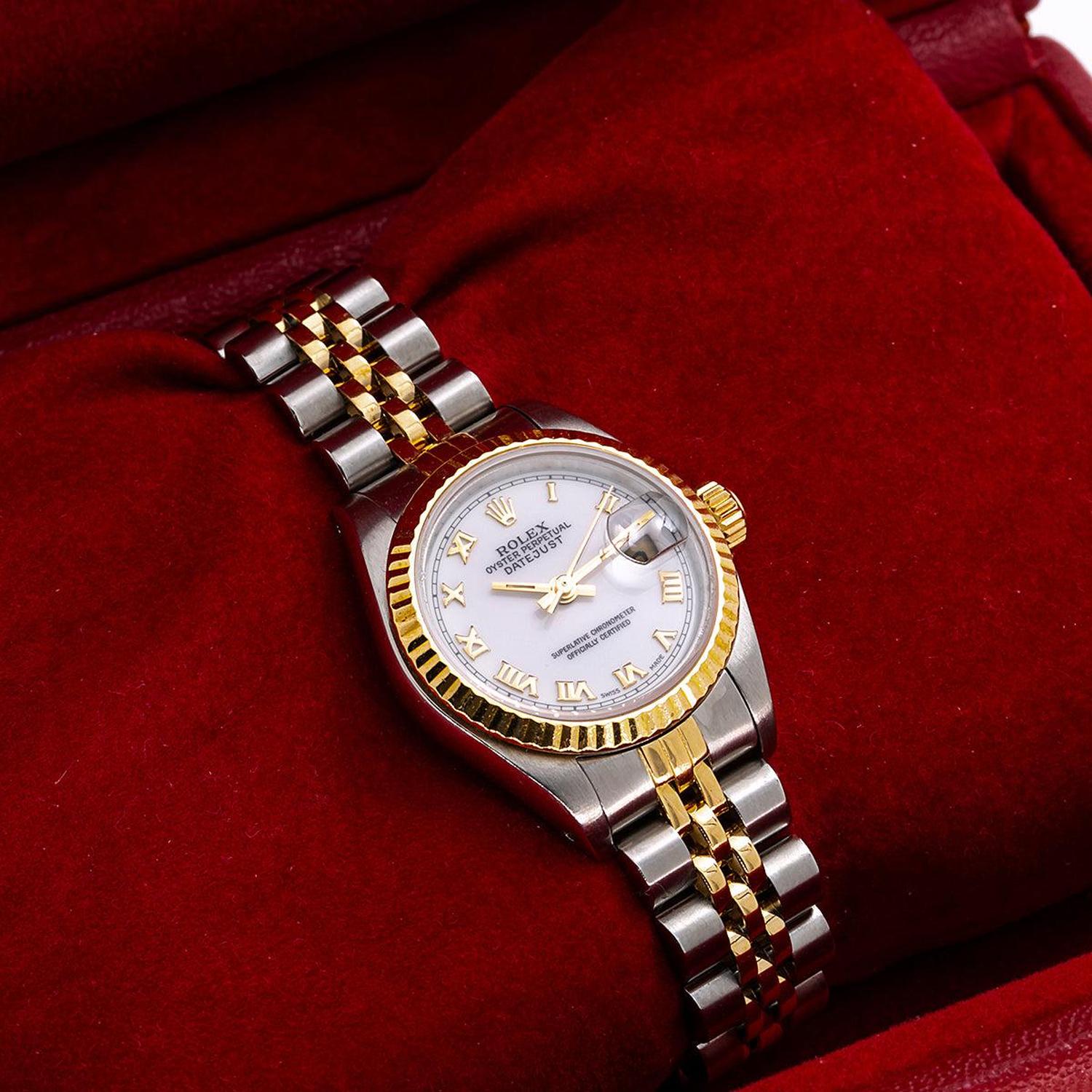 Rolex Datejust 26MM 6917 White Roman Dial Fluted Bezel Two Tone Yellow Gold Jubilee Bracelet