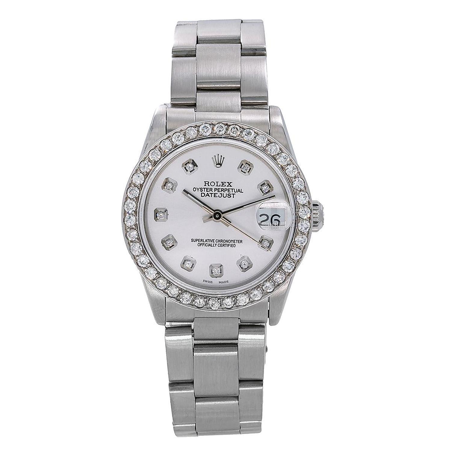 Rolex Datejust 31MM 78240 Silver Diamond Dial Diamond Bezel Stainless Steel Oyster Bracelet 1.3ct