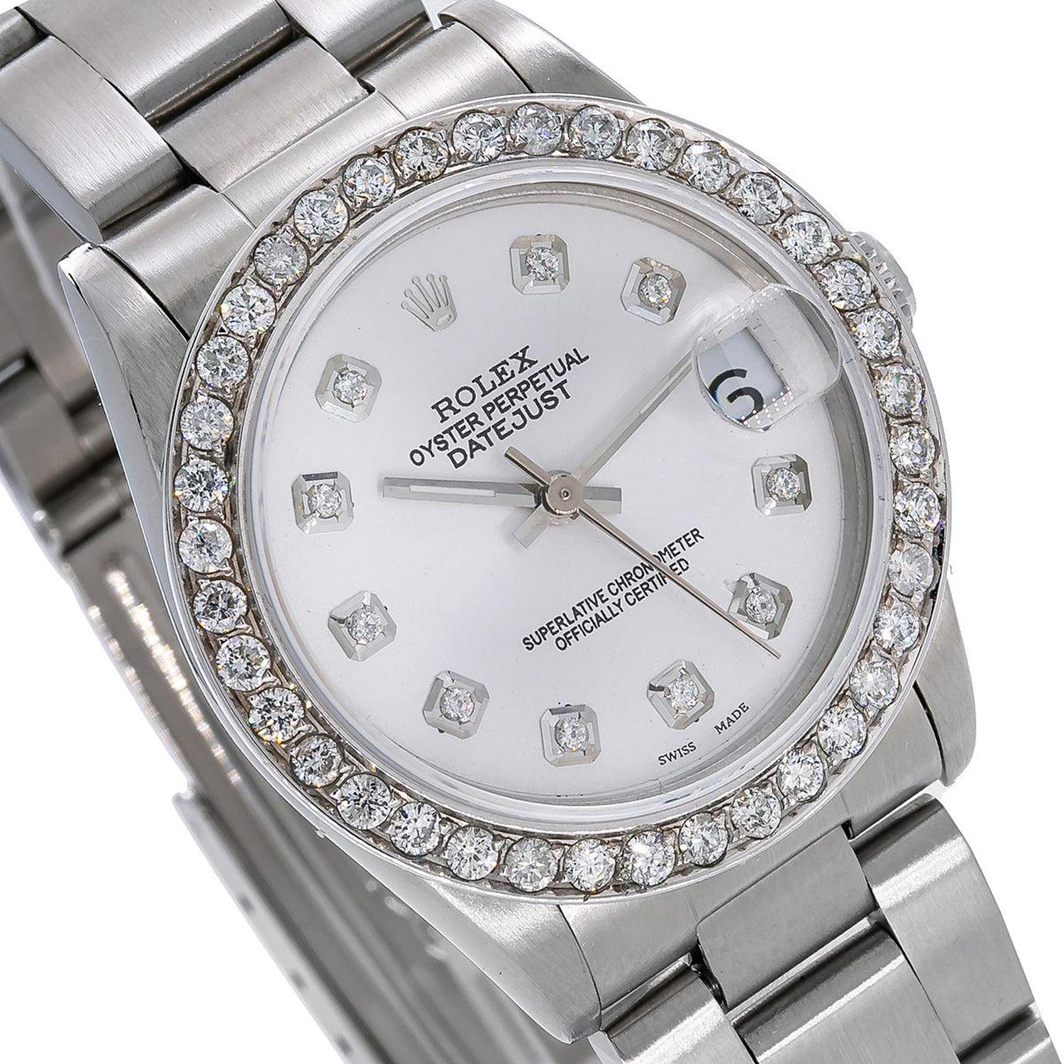 Rolex Datejust 31MM 6824 Silver Diamond Dial Diamond Bezel Stainless Steel Oyster Bracelet 1.3ct