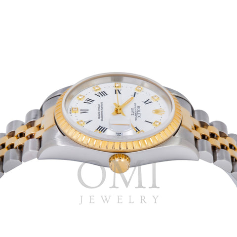 Rolex Date 15223 34MM White Diamond Dial With Two Tone Jubilee Bracelet