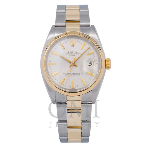 Rolex Oyster Perpetual Date 1500 34MM White Index Dial With Two Tone Oyster Bracelet