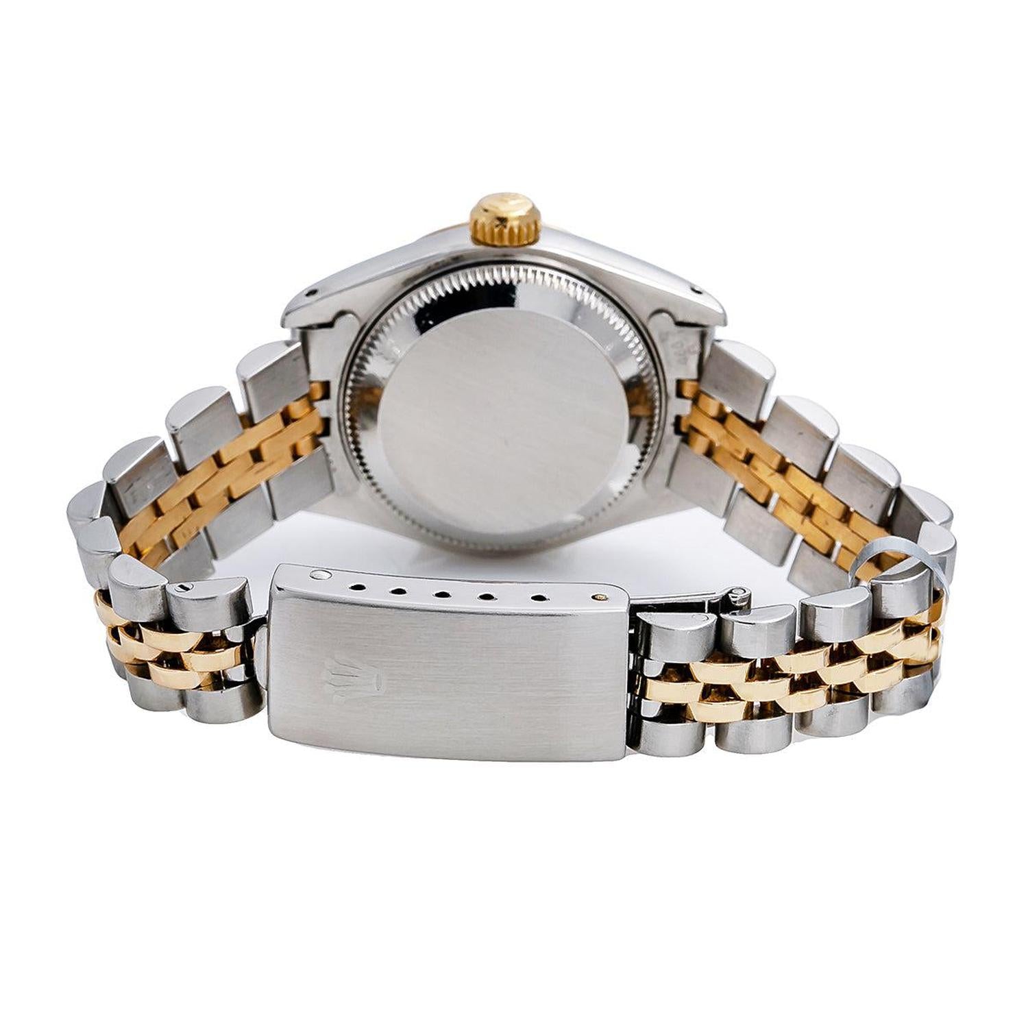 Rolex Datejust 26MM 69173 Blue Mother of Pearl Diamond Dial Fluted Bezel Two Tone Yellow Gold Jubilee Bracelet