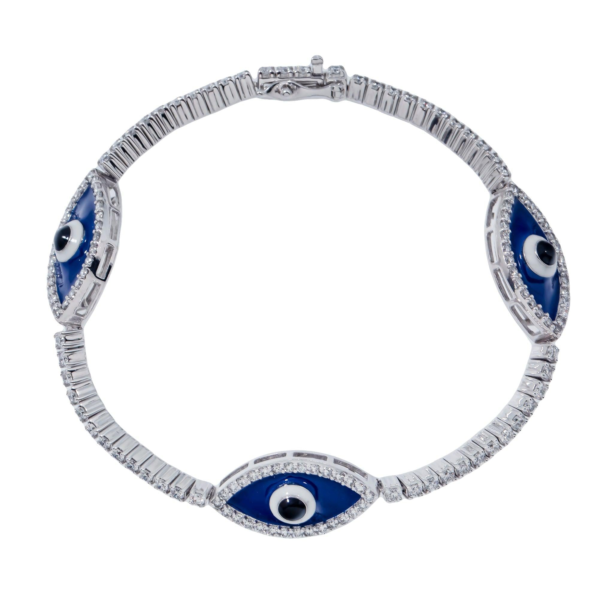 14K GOLD ROUND DIAMONDS EVIL EYE TENNIS BRACELET 2.50 CT