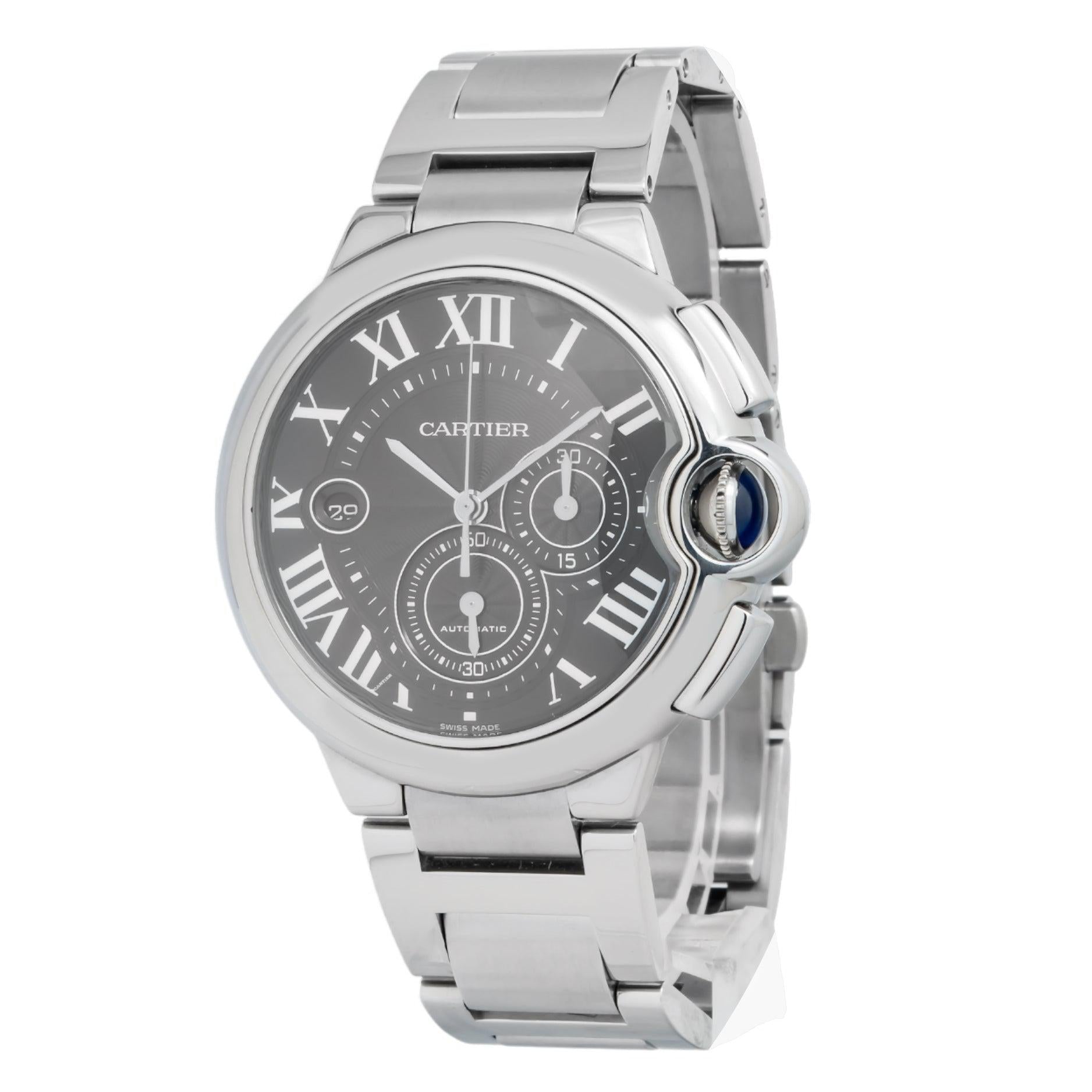 Cartier Ballon Bleu Chronograph 44MM W6920025 Black Roman Dial Stainless Steel Bracelet