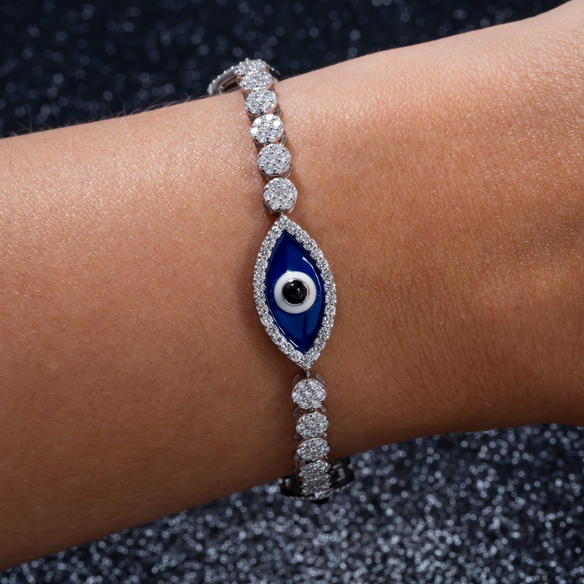 14K GOLD ROUND DIAMONDS EVIL EYE TENNIS BRACELET 3.50 CT