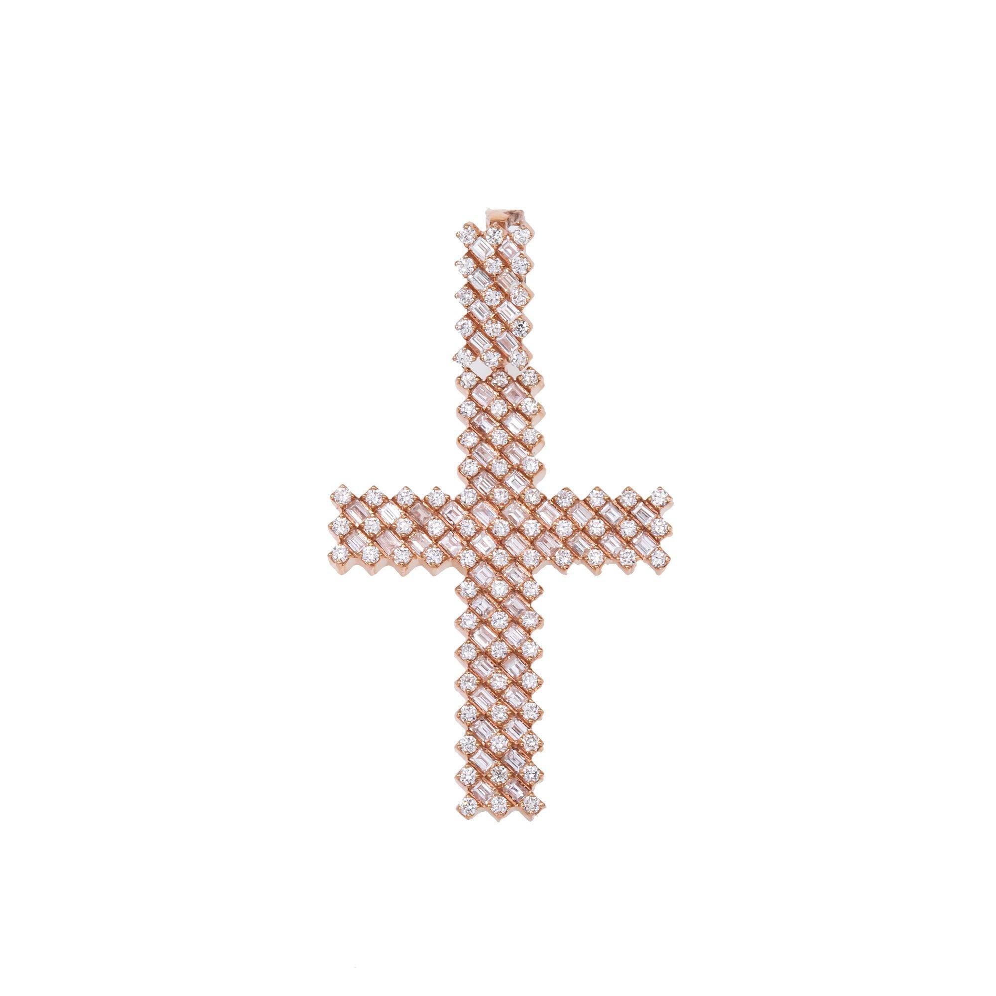 14K GOLD BAGUETTE DIAMOND CROSS PENDANT 2.85 CT