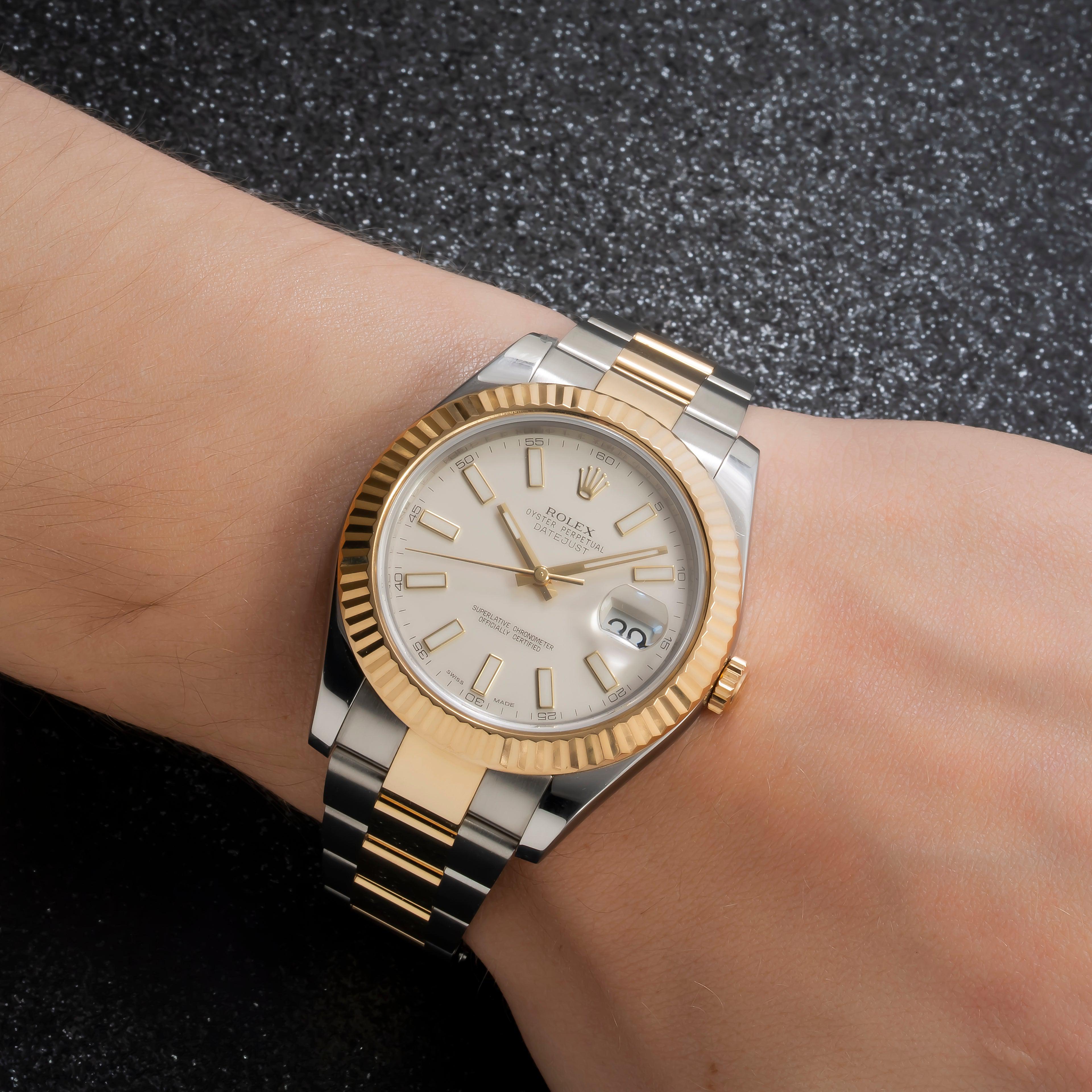 Rolex Datejust 41MM 116333 White Dial Fluted Bezel Two Tone Yellow Gold Oyster Bracelet