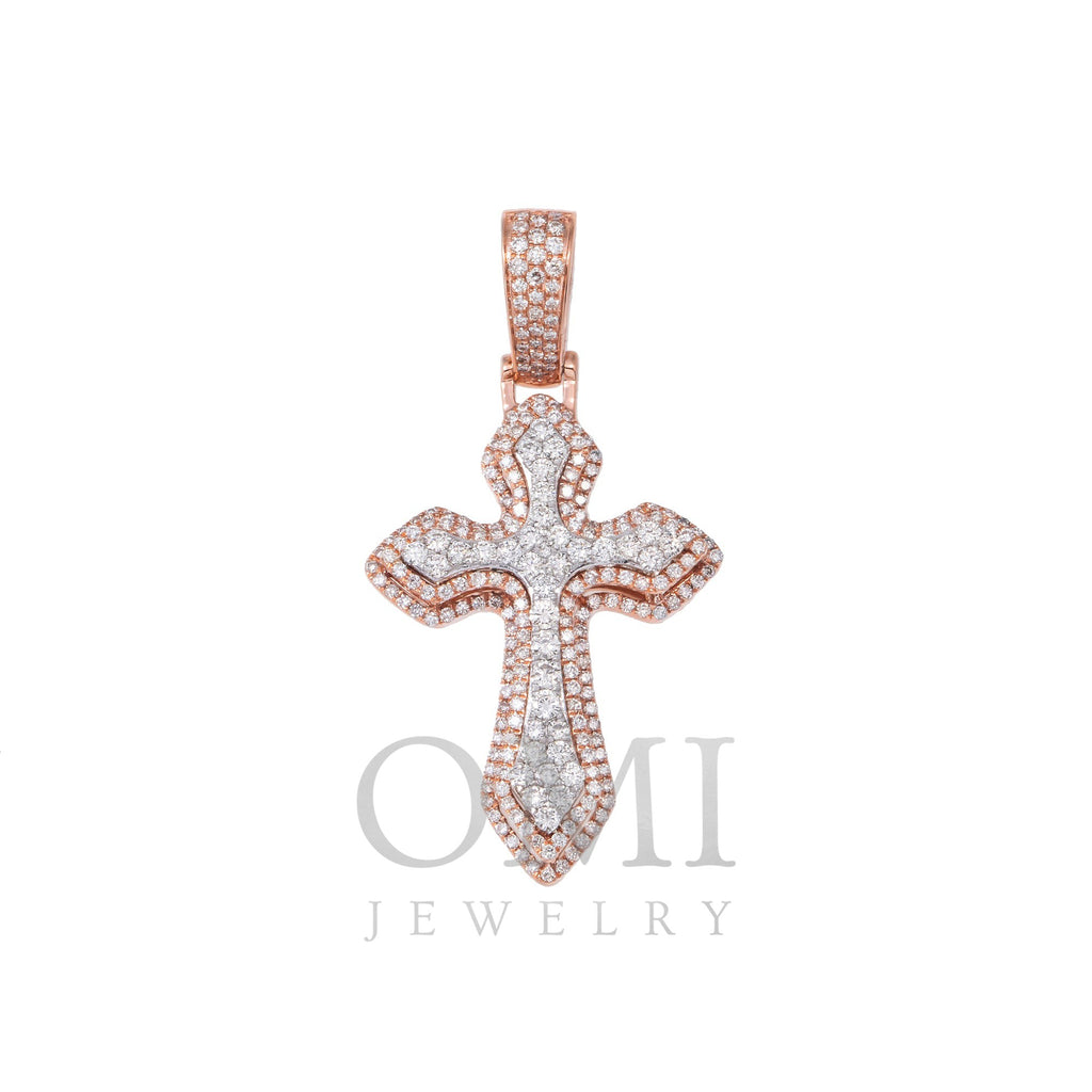 14K GOLD DIAMOND TWO TONE 3D POINTED CROSS PENDANT 2.10 CT
