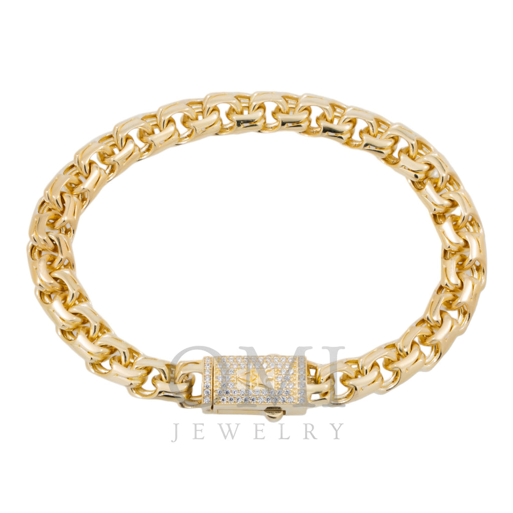10K GOLD HOLLOW CHINO LINK CHAIN BRACELET DIAMOND CLASP WITH CROWN