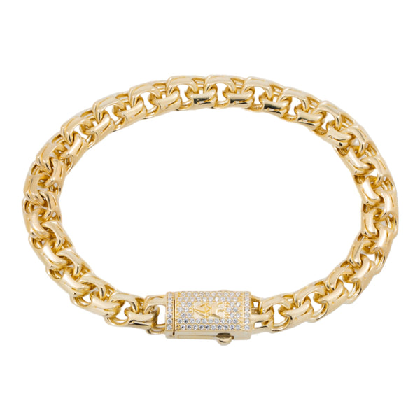 Nami　4C ブレスレット 10K 10K GOLD HOLLOW CHINO LINK CHAIN BRACELET WITH CZ CLASP WITH CROWN
