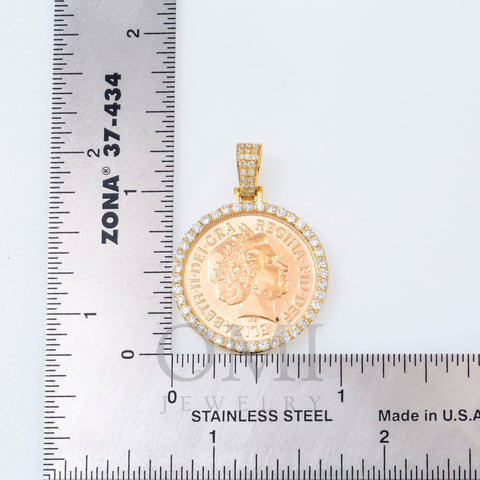 14K GOLD DIAMOND BRITISH SOVEREIGN COIN PENDANT 0.85 CT