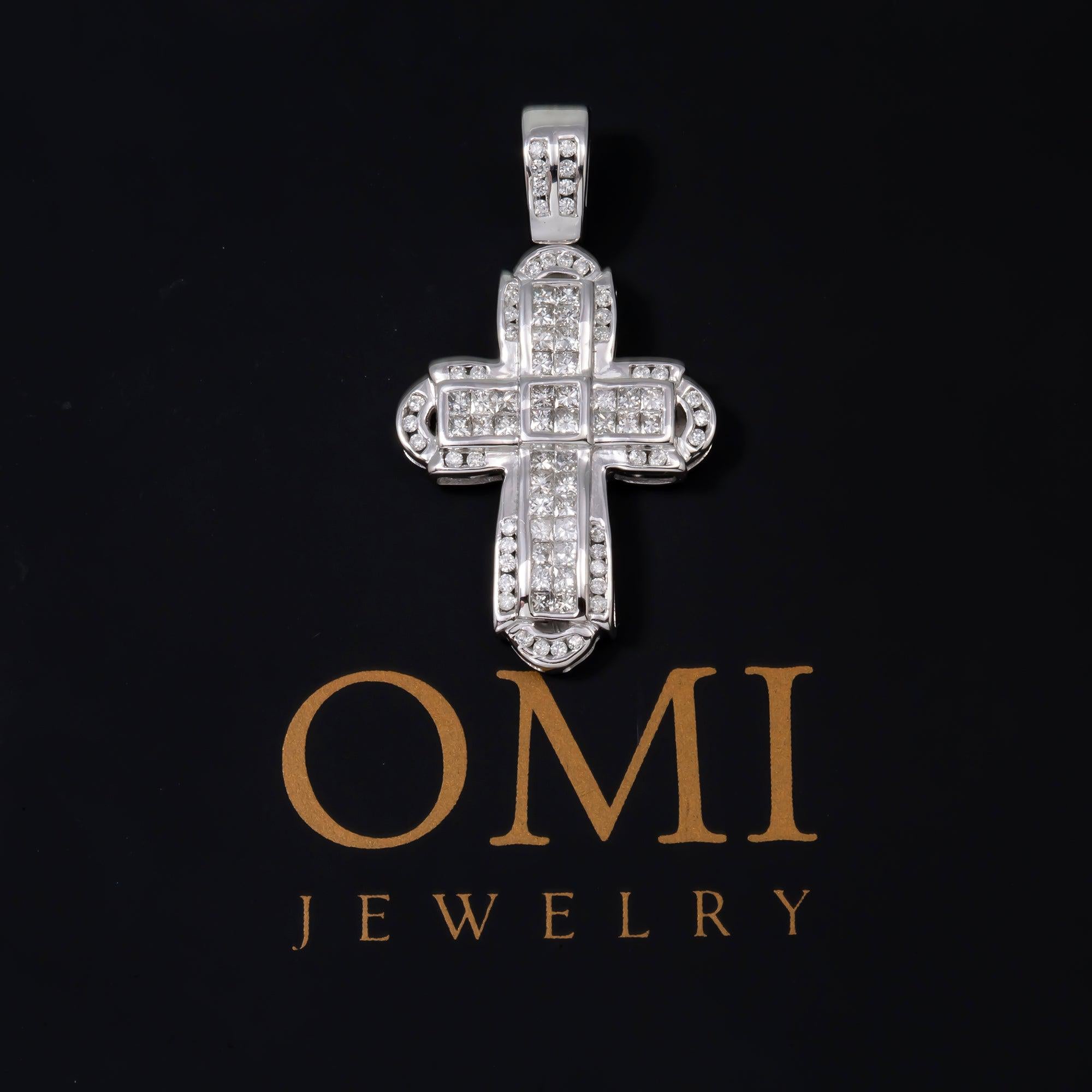 14K GOLD DIAMOND INVISIBLE SET CROSS PENDANT 1.05 CT