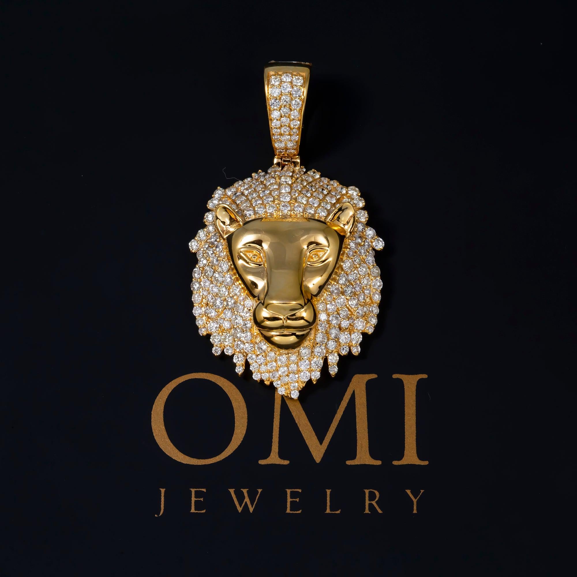 14K GOLD DIAMOND LION HEAD PENDANT 1.75 CT