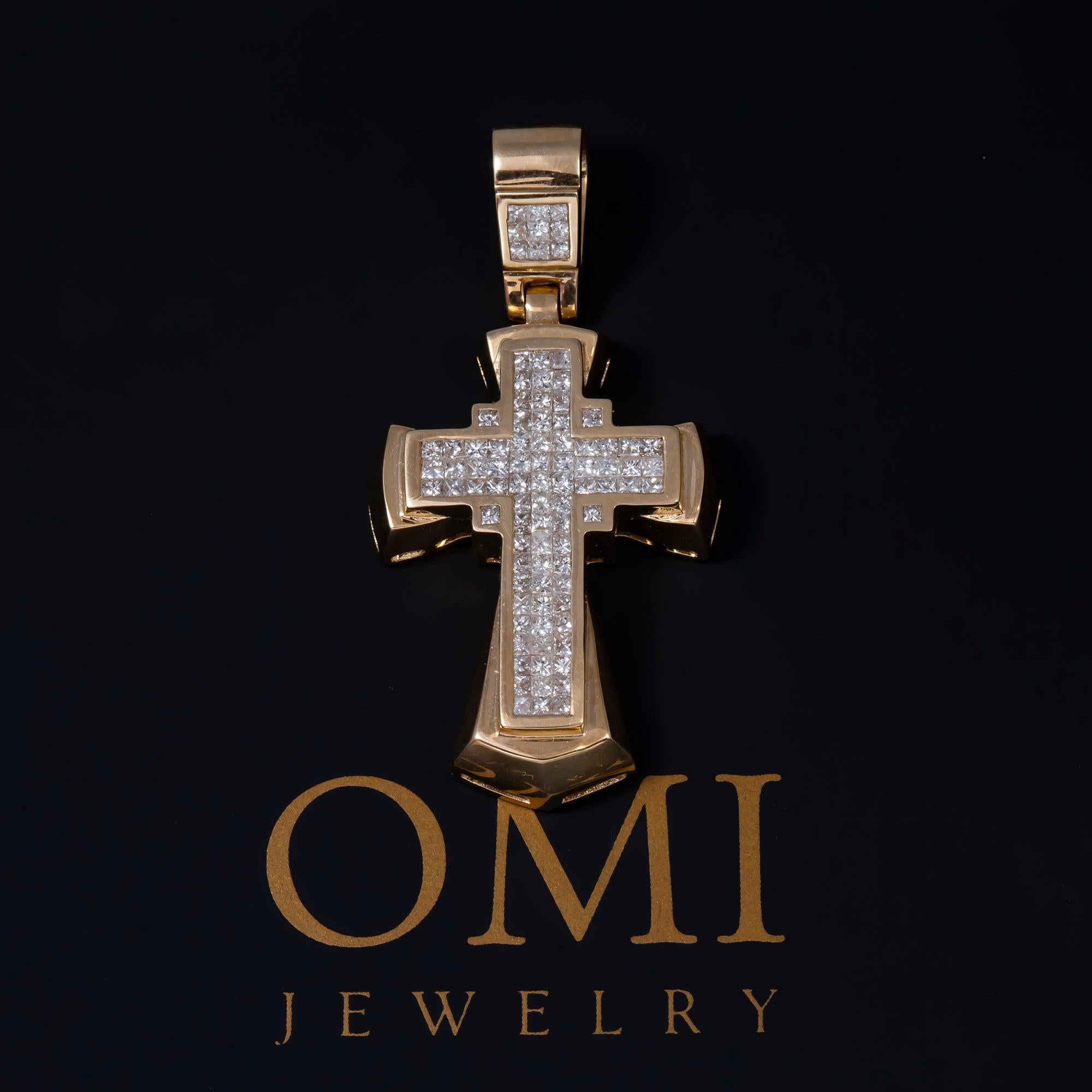 14K GOLD INVISIBLE PRINCESS DIAMOND CROSS PENDANT 1.35 CT