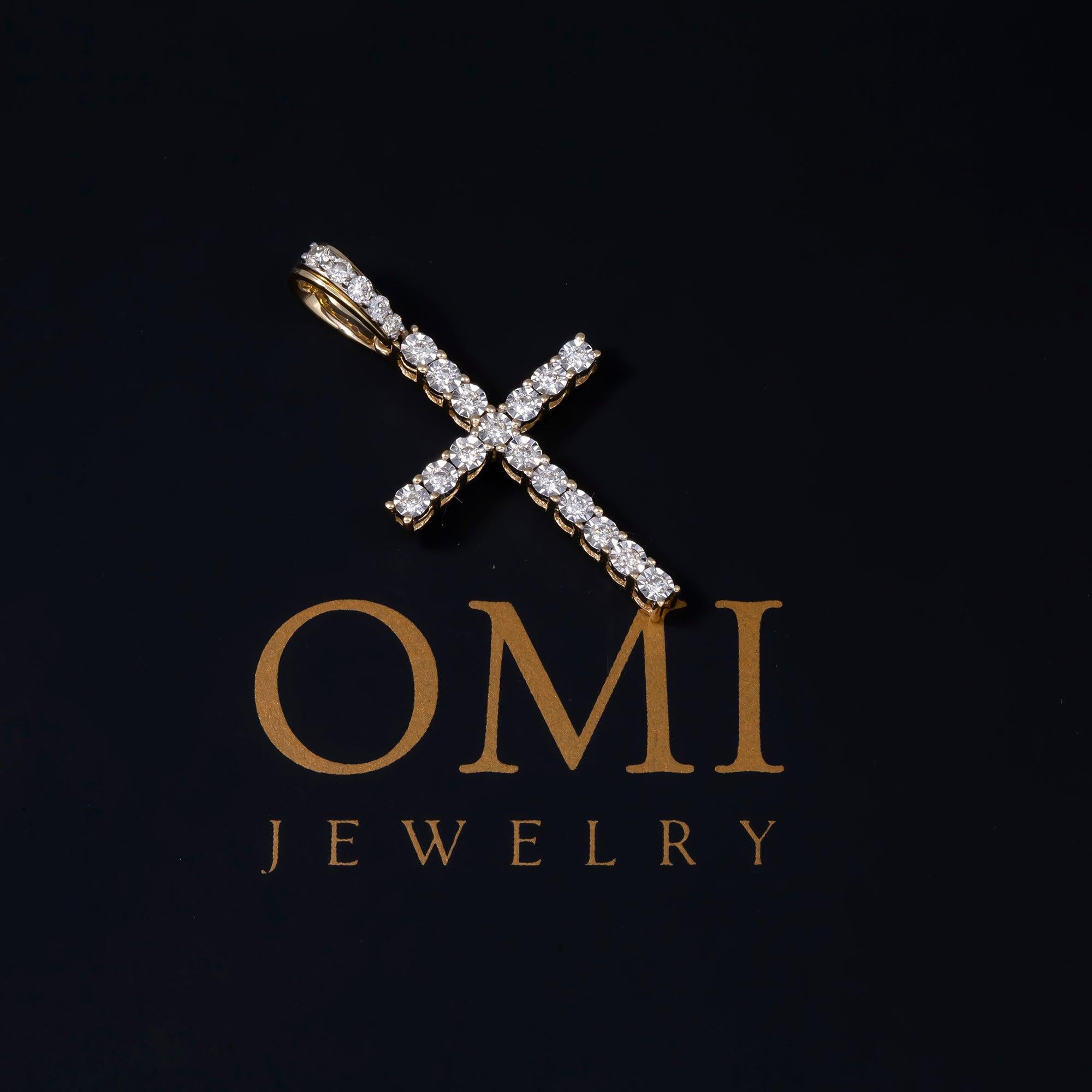 10K GOLD ILLUSION SET DIAMOND SINGLE ROW CROSS PENDANT 0.25 CT