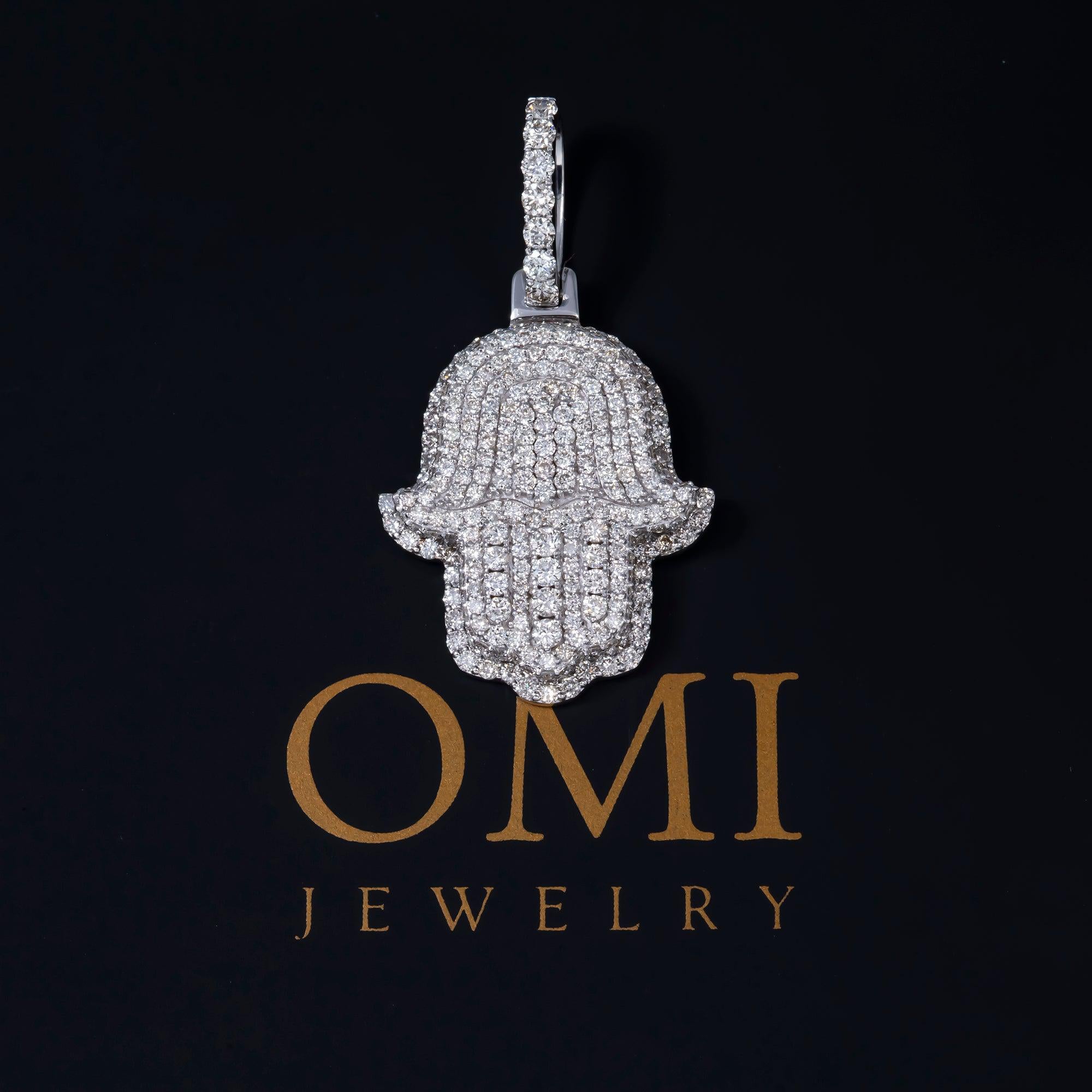14K GOLD DIAMOND 3D HAMSA PENDANT 2.50 CT