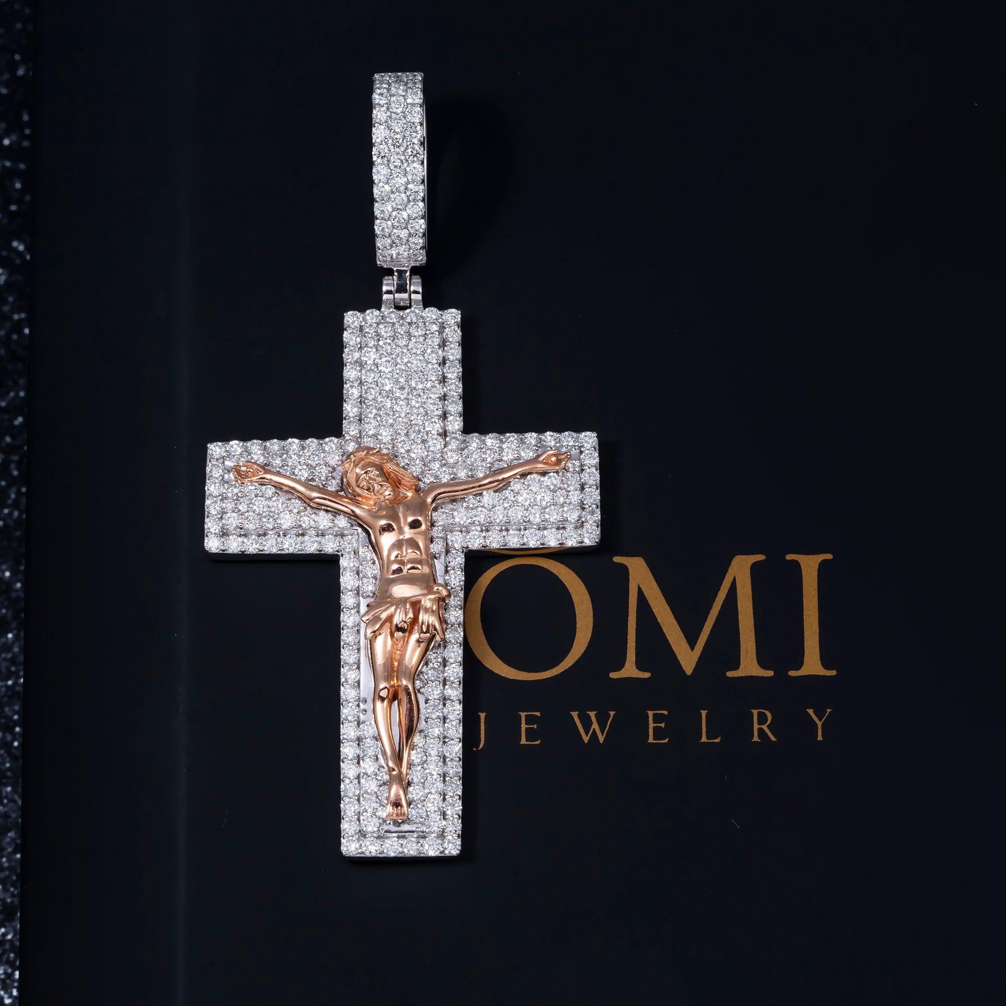 14K GOLD DIAMOND TWO TONE CRUCIFIX PENDANT 3.75 CT