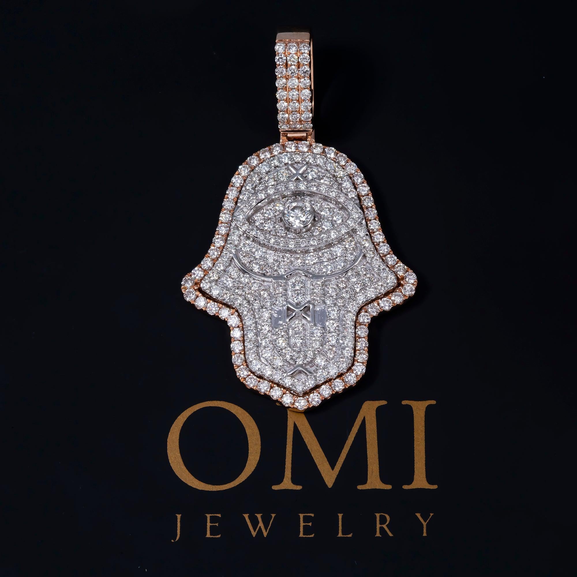 14K GOLD DIAMOND TWO TONE HAMSA PENDANT 2.85 CT