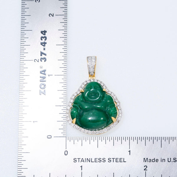 10K GOLD DIAMOND DARK GREEN JADE BUDDHA PENDANT 25.65 CTW - OMI