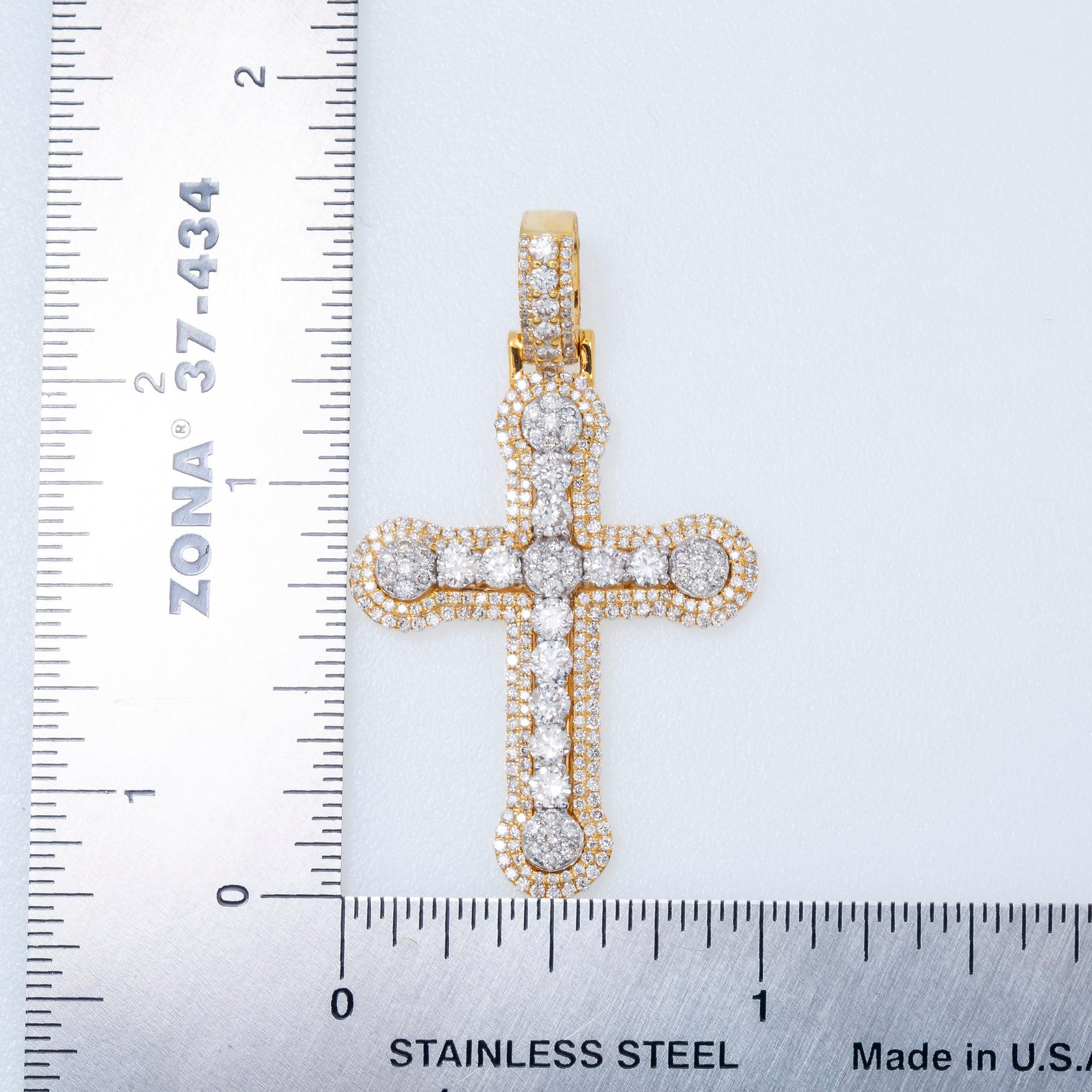 14K GOLD ROUND DIAMOND CLUSTER CROSS PENDANT 1.85 CT