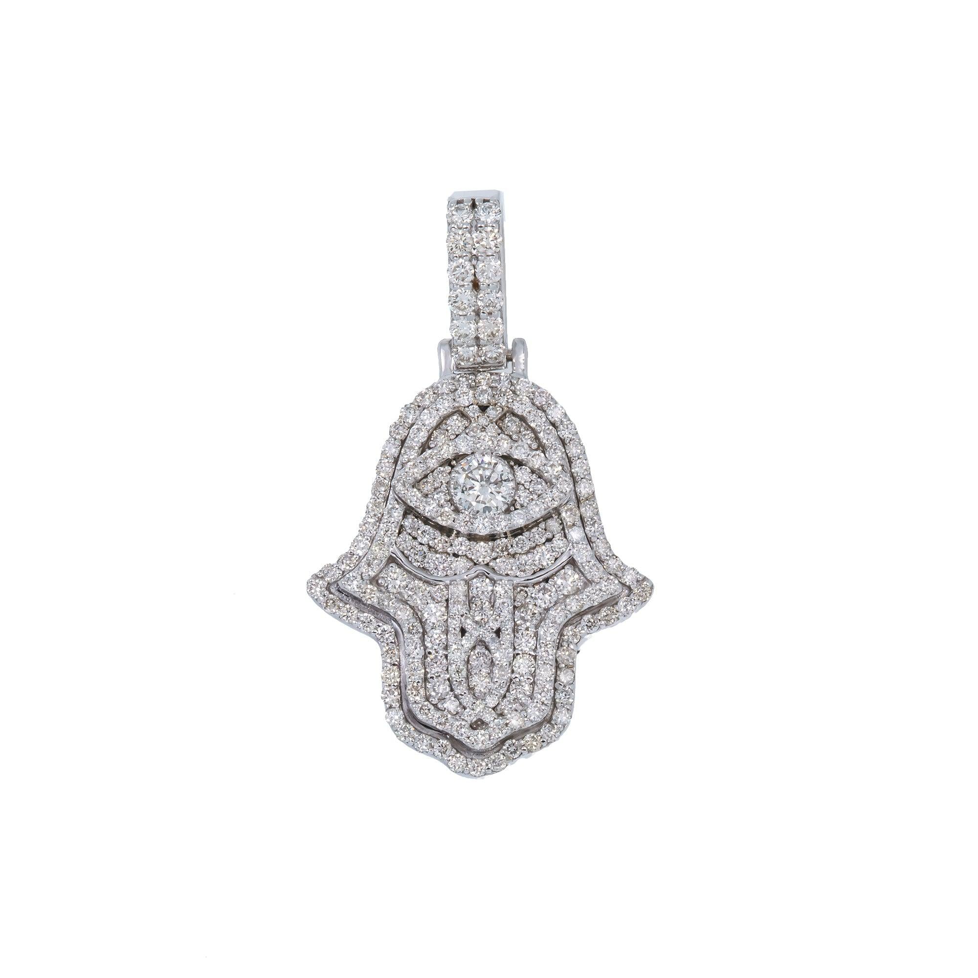 14K GOLD ROUND CENTER DIAMOND 3D HAMSA PENDANT 1.60 CT