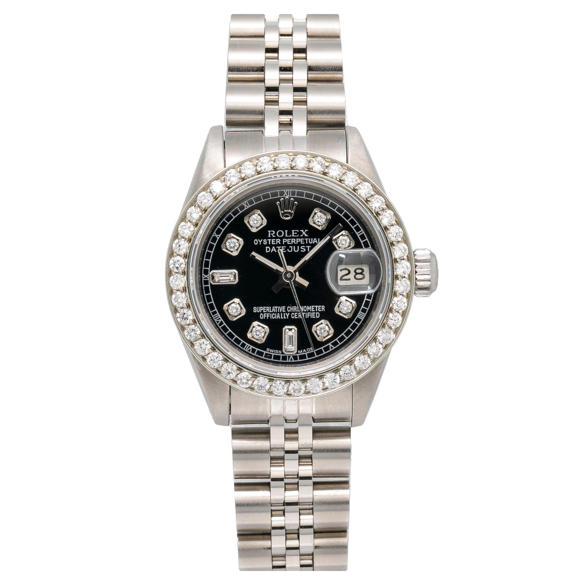 Rolex Datejust 26MM 69174 Black Diamond Dial Diamond Bezel Stainless Steel Jubilee Bracelet