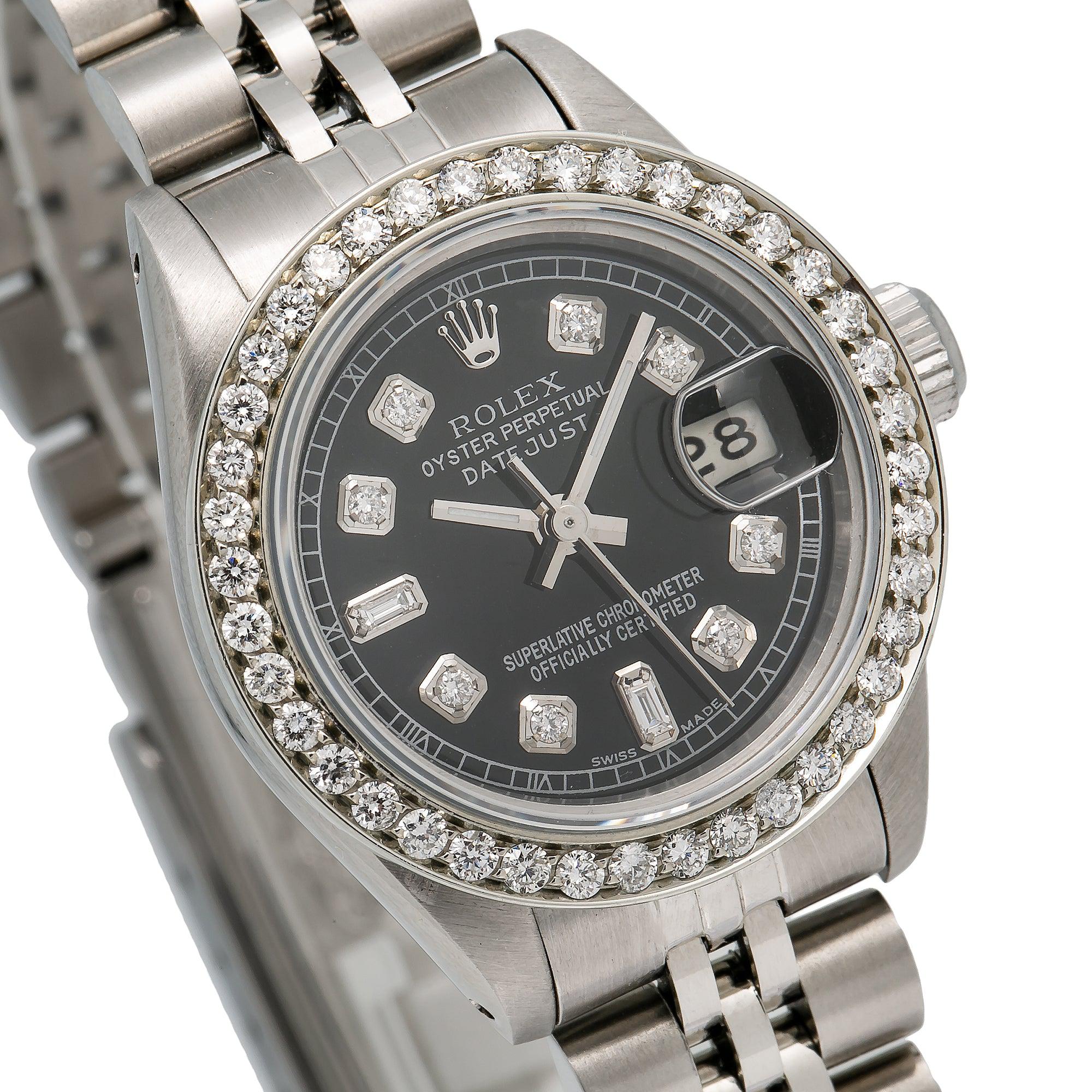 Rolex Datejust 26MM 69174 Black Diamond Dial Diamond Bezel Stainless Steel Jubilee Bracelet