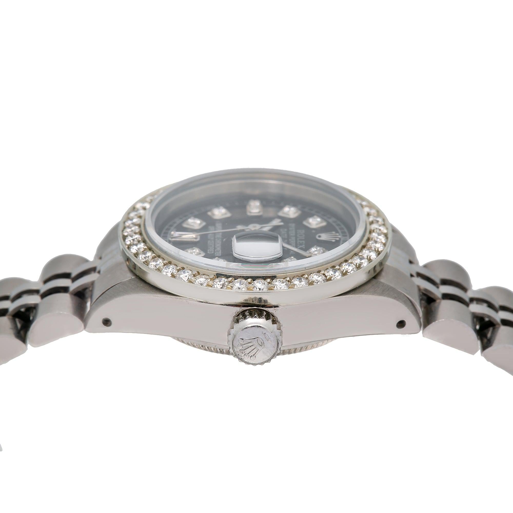 Rolex Datejust 26MM 69174 Black Diamond Dial Diamond Bezel Stainless Steel Jubilee Bracelet