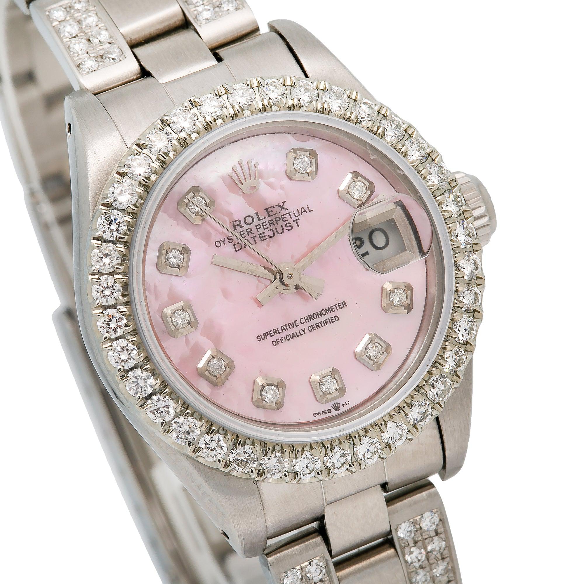 Rolex Datejust 26MM 69160 Pink Mother of Pearl Diamond Dial Diamond Bezel Stainless Steel Semi Diamond Oyster Bracelet