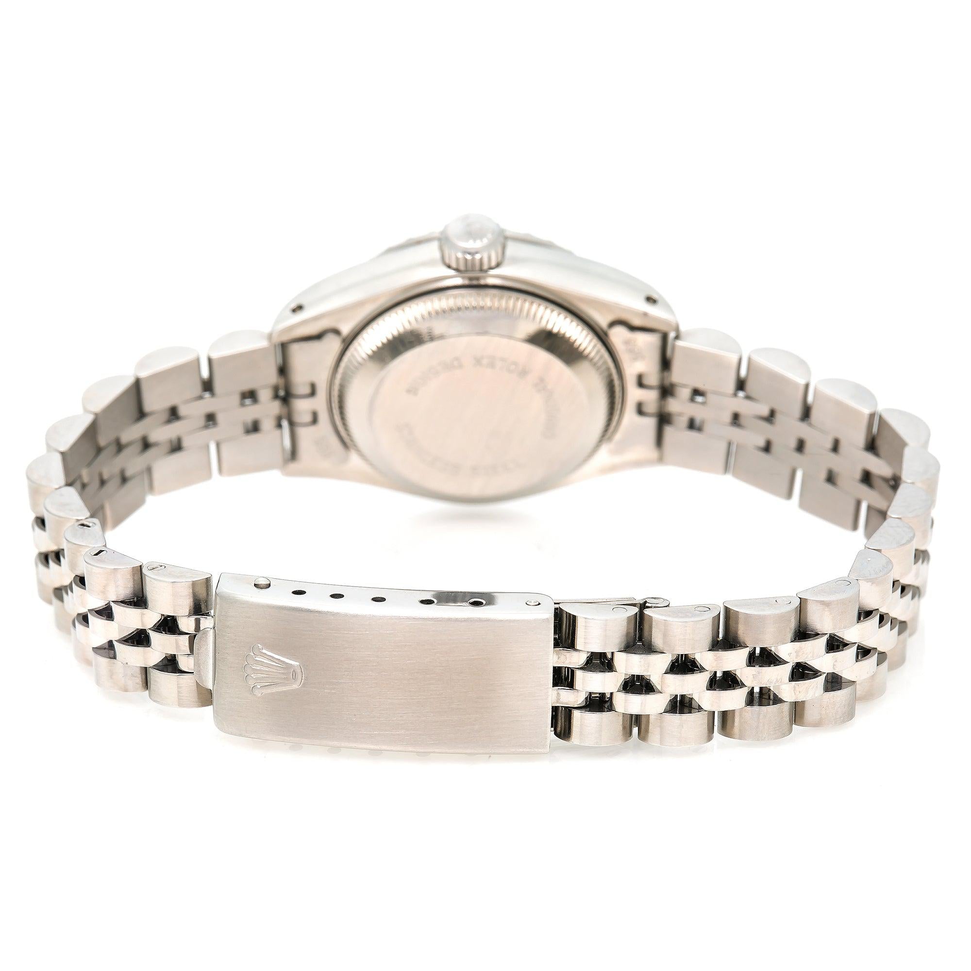 Rolex Date 26MM 69240 Silver Dial Engine Turned Bezel Stainless Steel Jubilee Bracelet