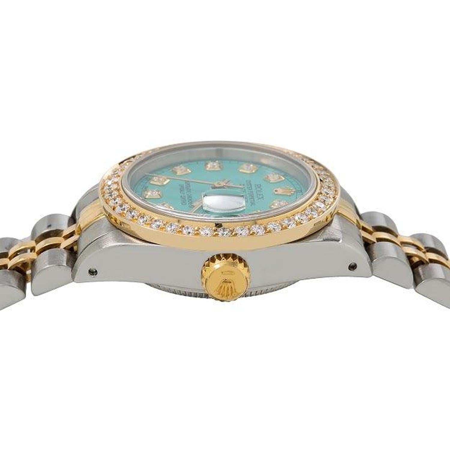 Rolex Datejust 26MM 6917 Turquoise Diamond Dial Diamond Bezel Two Tone Yellow Gold Jubilee Bracelet 0.9ct