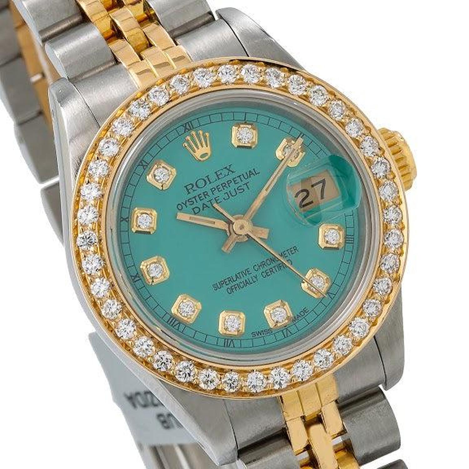 Rolex Datejust 26MM 6917 Turquoise Diamond Dial Diamond Bezel Two Tone Yellow Gold Jubilee Bracelet 0.9ct