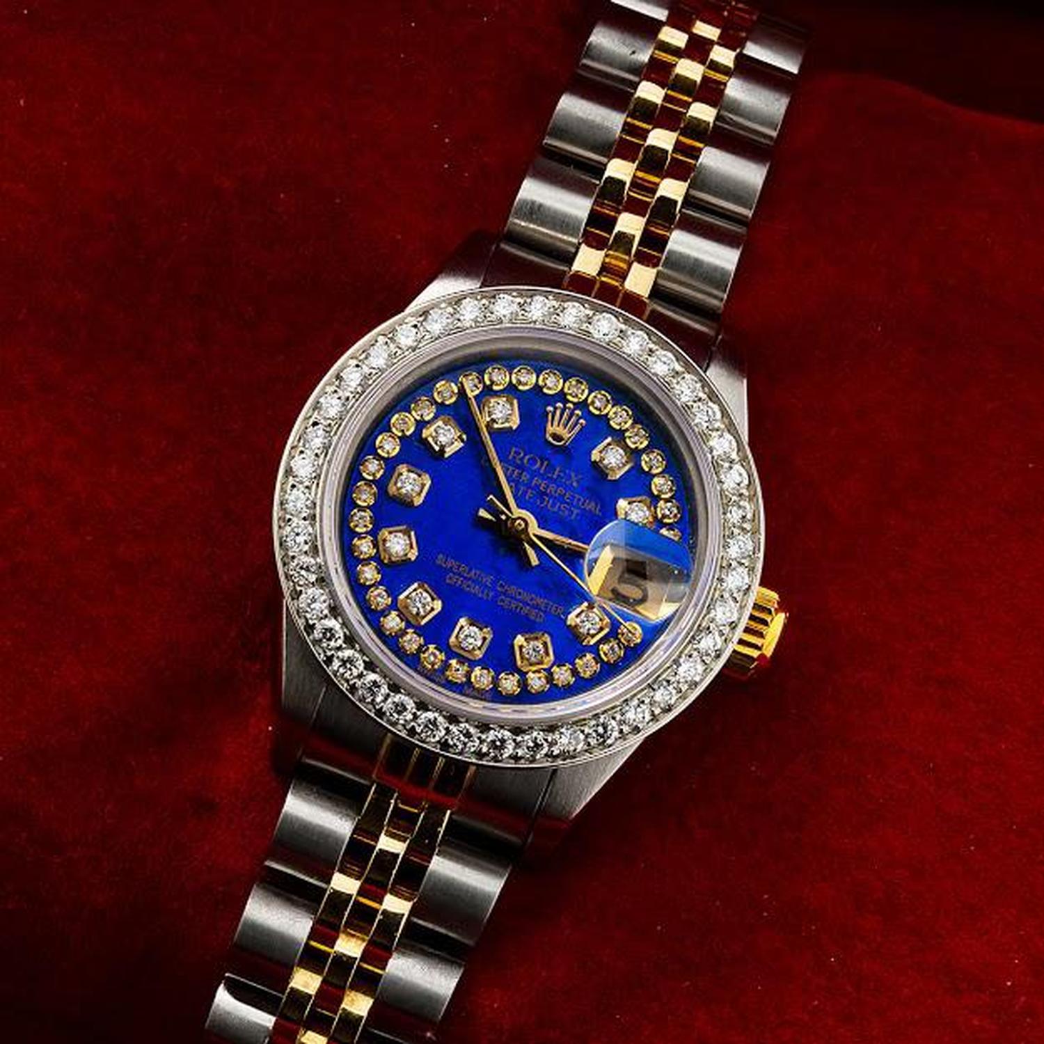 Rolex Datejust 26MM 6917 Blue Diamond Dial Diamond Bezel Two Tone Yellow Gold Jubilee Bracelet 1.05ct