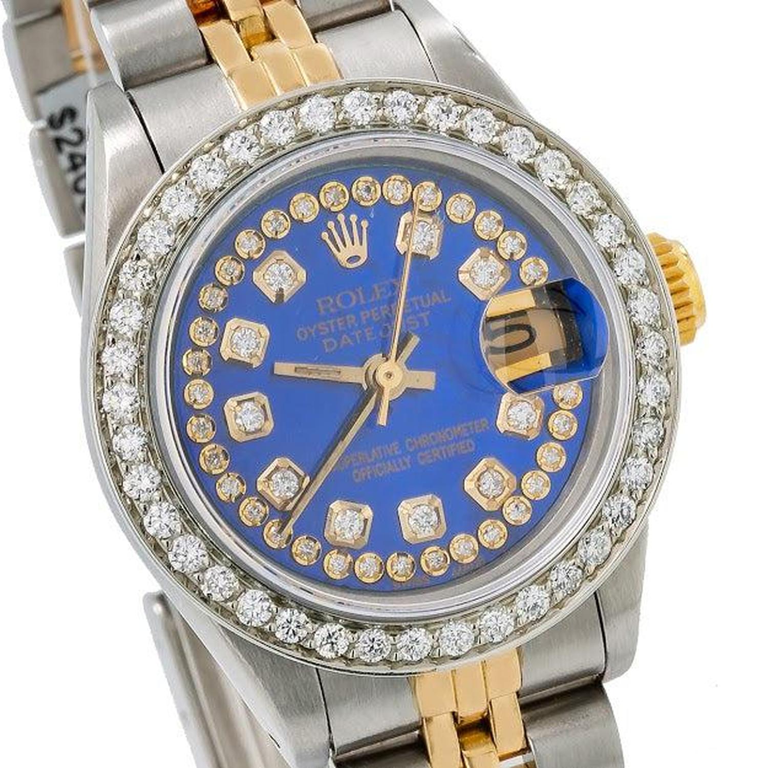 Rolex Datejust 26MM 6917 Blue Diamond Dial Diamond Bezel Two Tone Yellow Gold Jubilee Bracelet 1.05ct