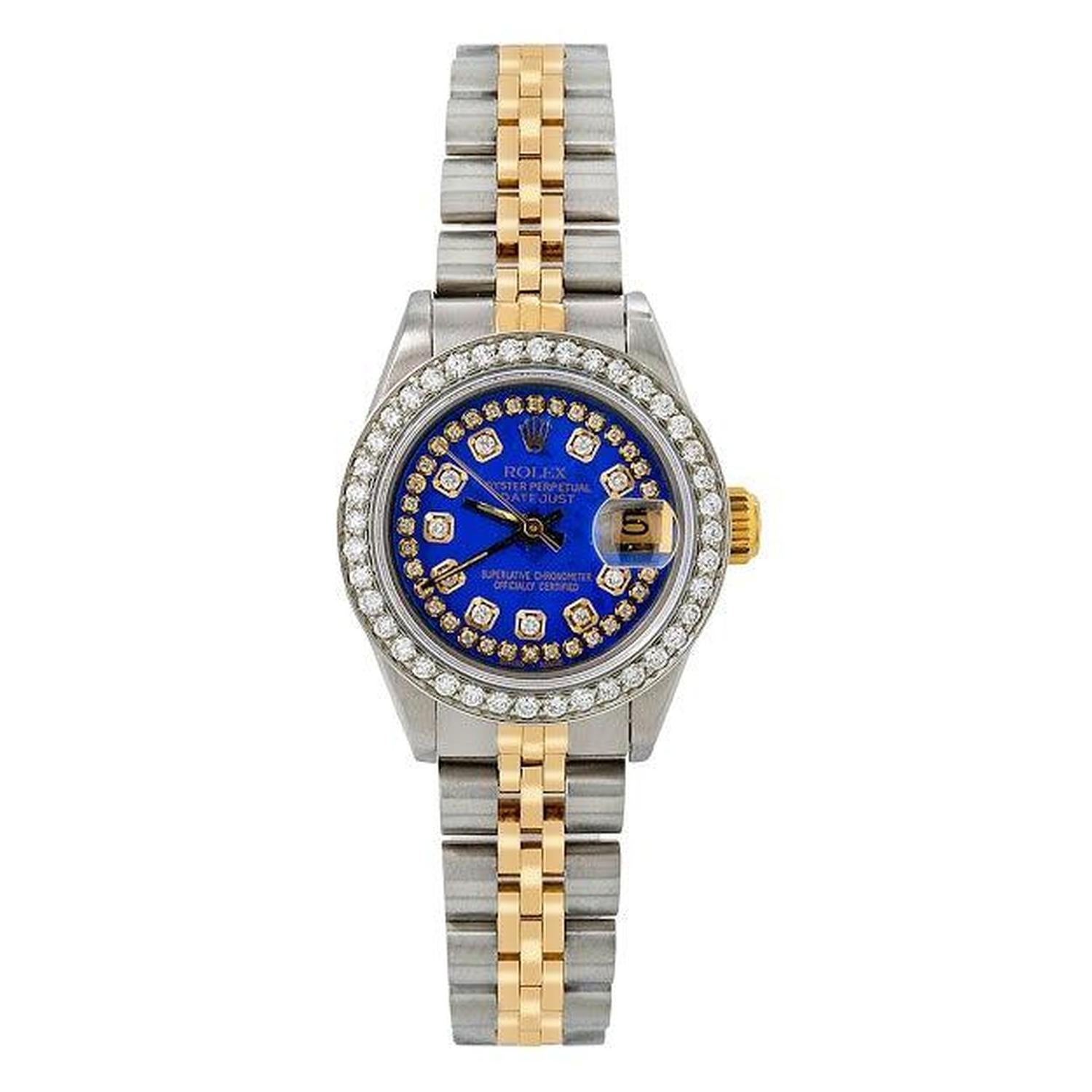 Rolex Datejust 26MM 6917 Blue Diamond Dial Diamond Bezel Two Tone Jubilee Bracelet 1.05ct