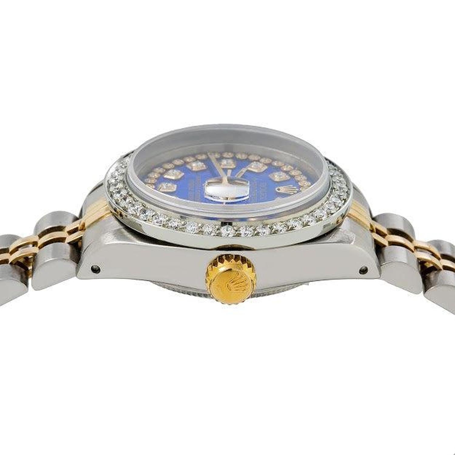 Rolex Datejust 26MM 6917 Blue Diamond Dial Diamond Bezel Two Tone Yellow Gold Jubilee Bracelet 1.05ct