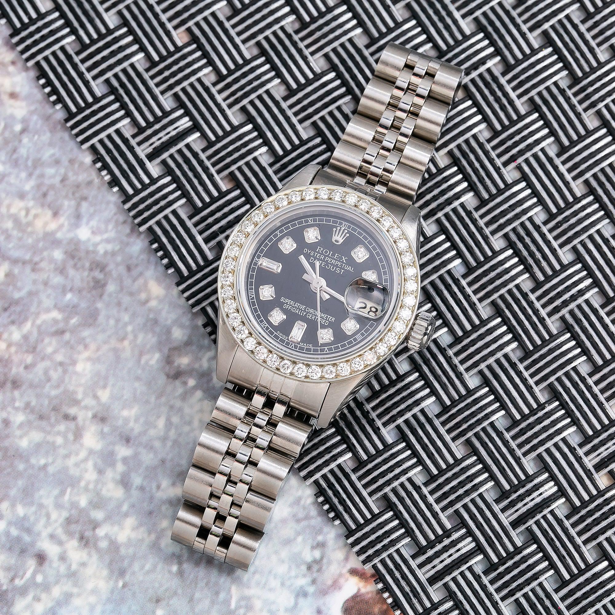 Rolex Datejust 26MM 69174 Black Diamond Dial Diamond Bezel Stainless Steel Jubilee Bracelet