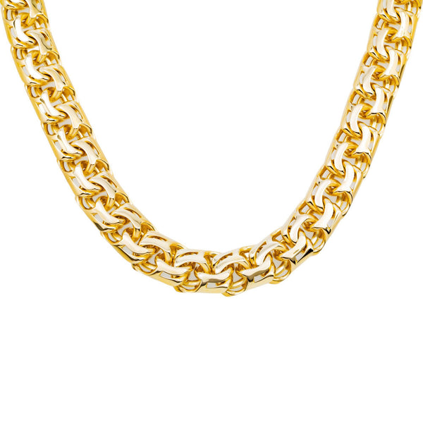 10K GOLD 15.43MM HOLLOW BYZANTINE CHAIN WITH DIAMOND CLASP