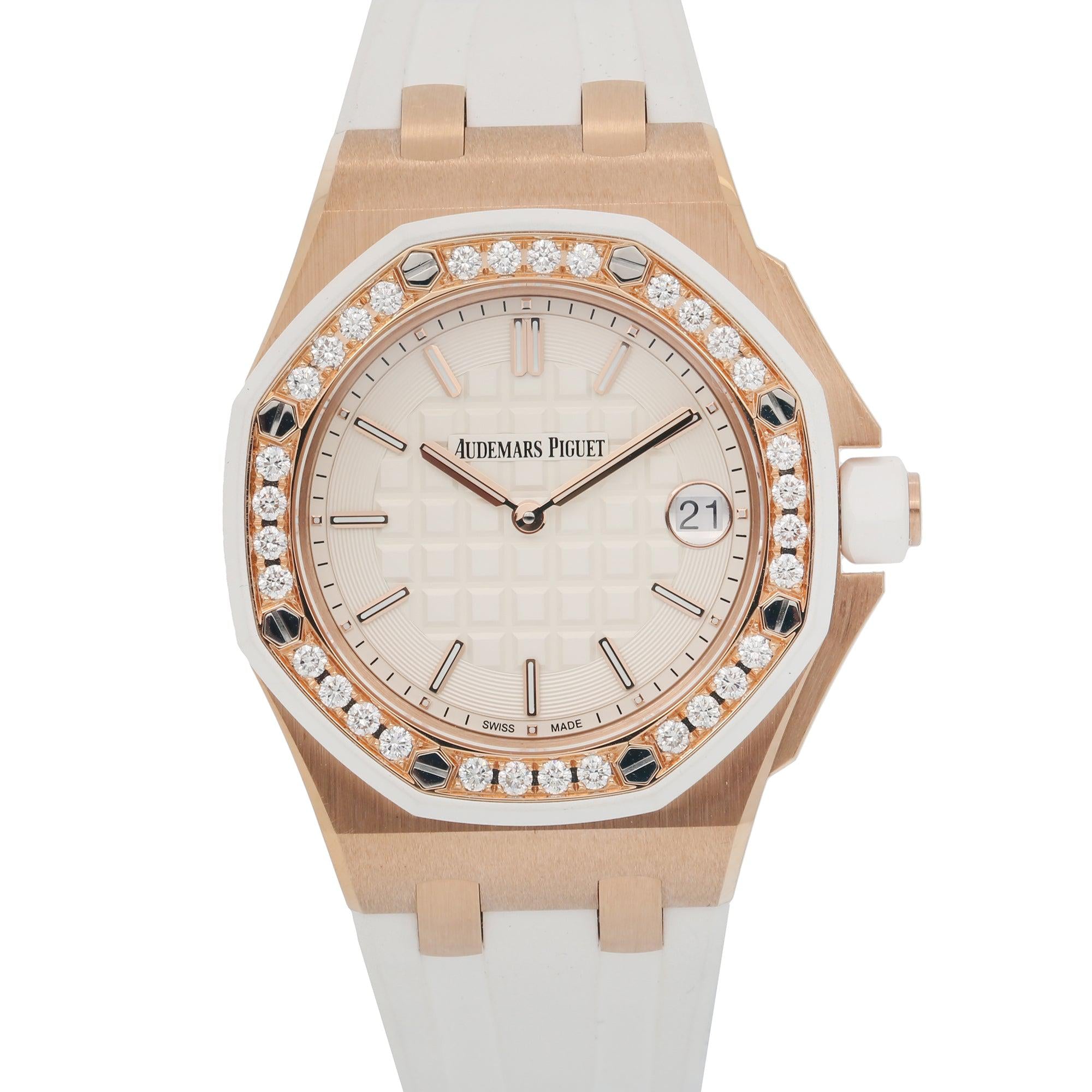 Audemars Piguet Royal Oak Offshore 37MM 67540OK.ZZ.A010CA.01 White Dial Diamond Bezel White Rubber Band